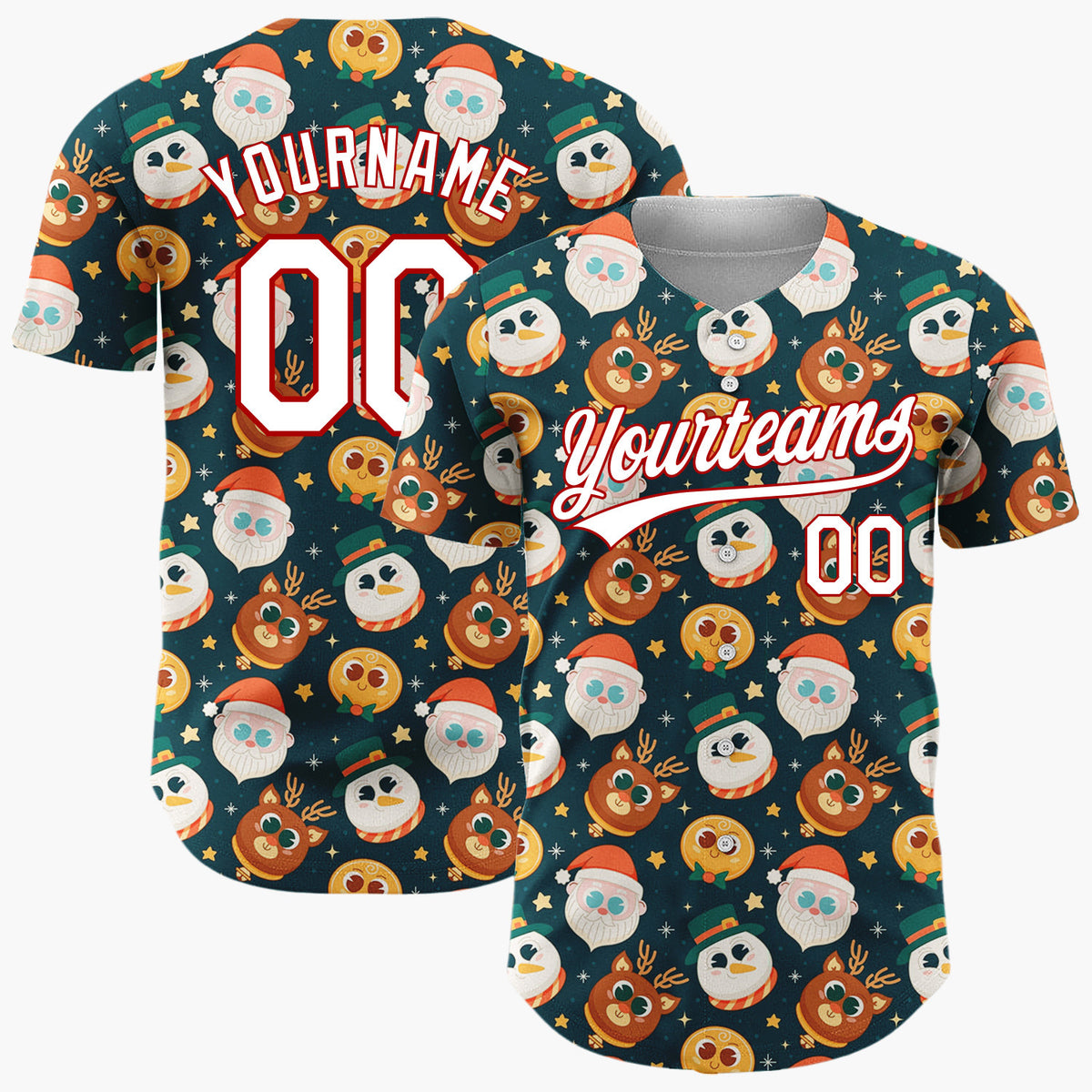 Custom Dark Blue Christmas Characters Cute Cartoon Pattern Christmas Baseball Jersey
