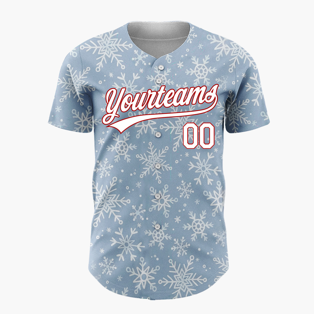Custom Blue White Snowflakes Winter Wonderland Pattern Christmas Baseball Jersey