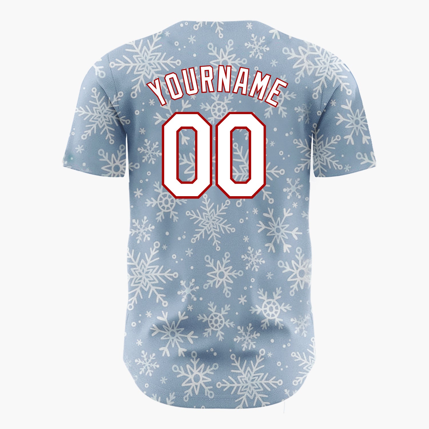 Custom Blue White Snowflakes Winter Wonderland Pattern Christmas Baseball Jersey