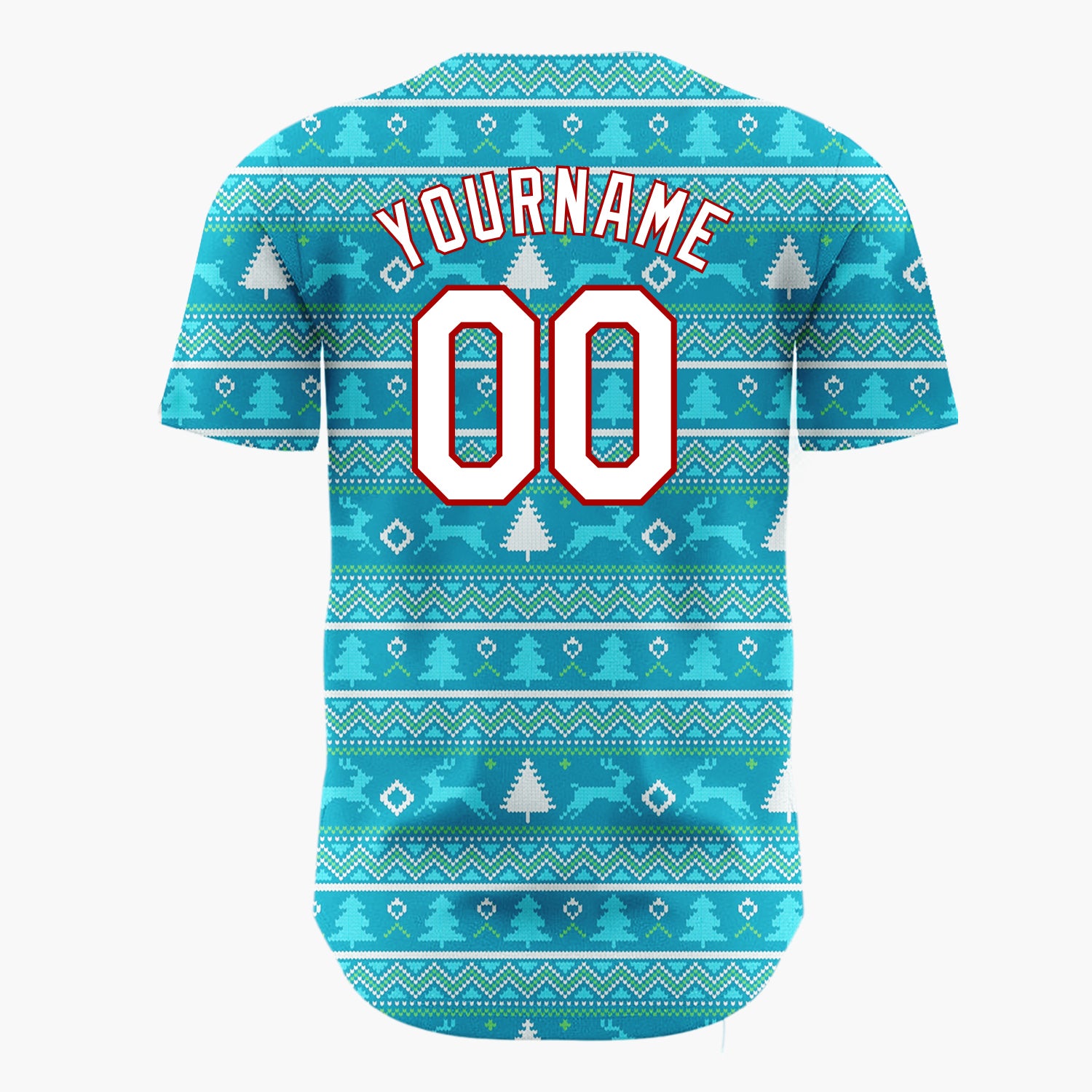 Custom Blue White Trees And Reindeer Nordic Knitted Christmas Baseball Jersey