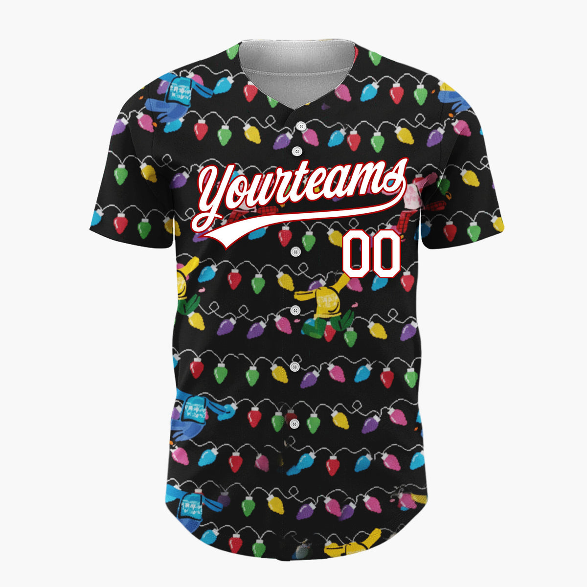 Custom Black Yellow Blue Dancing Sweaters And Lights Fun Christmas Baseball Jersey