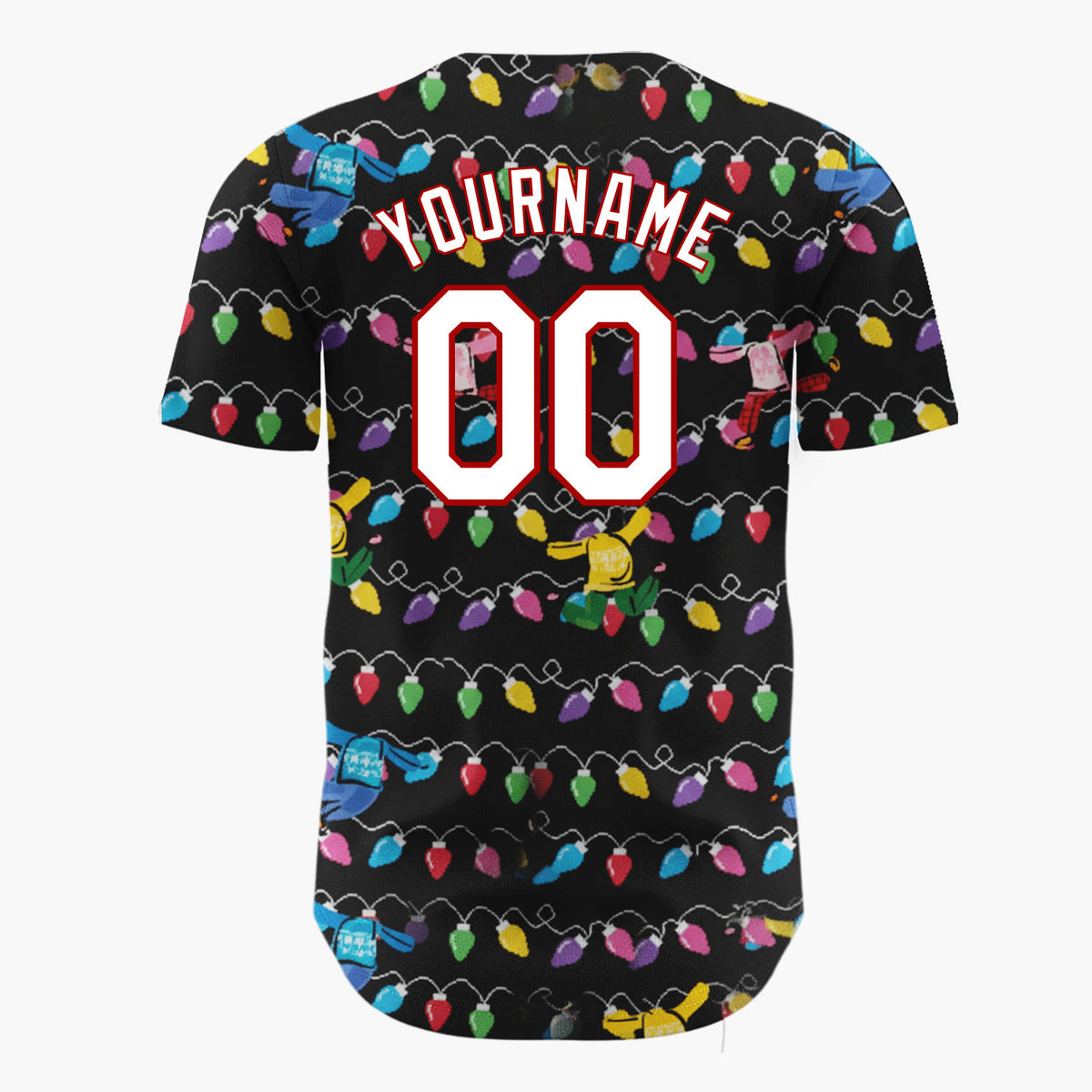 Custom Black Yellow Blue Dancing Sweaters And Lights Fun Christmas Baseball Jersey