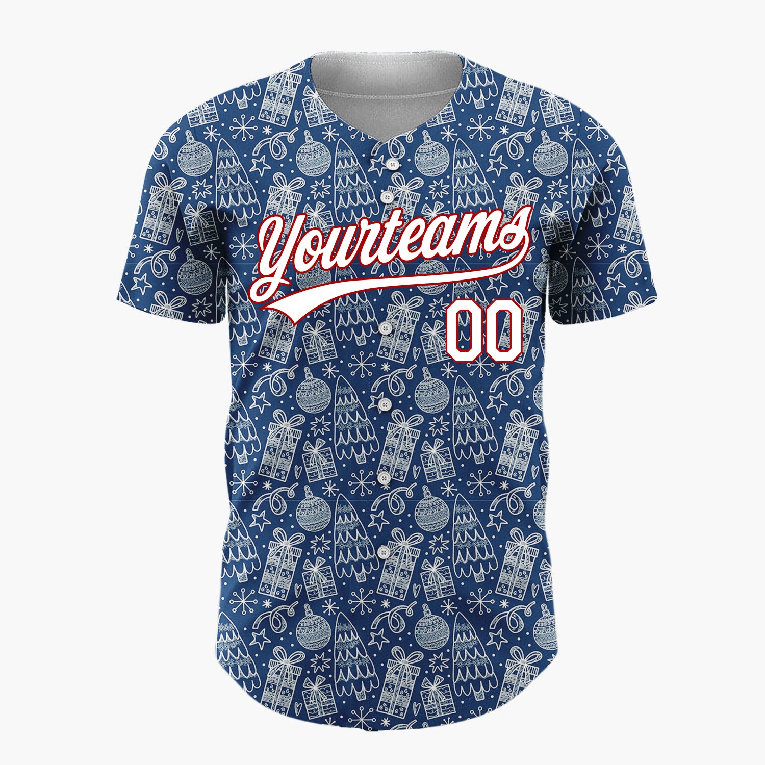 Custom Dark Blue Chirtsmas Presents Classic Pattern Christmas Baseball Jersey