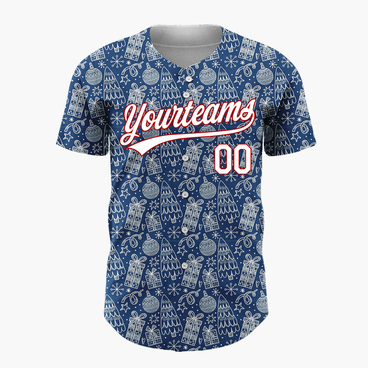 Custom Dark Blue Chirtsmas Presents Classic Pattern Christmas Baseball Jersey