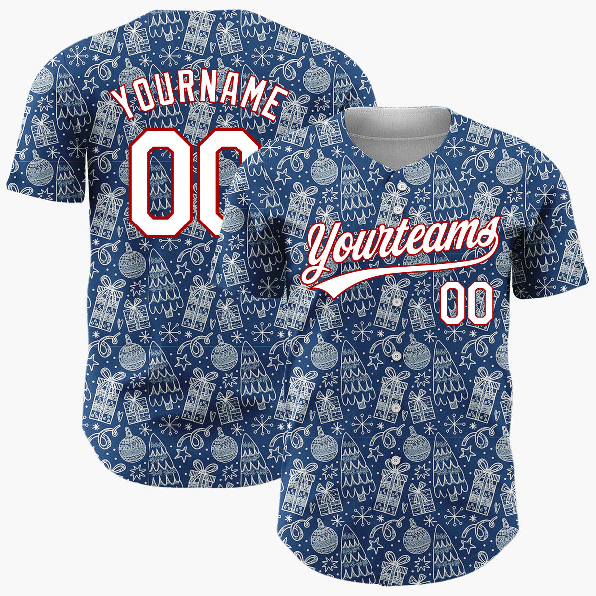 Custom Dark Blue Chirtsmas Presents Classic Pattern Christmas Baseball Jersey