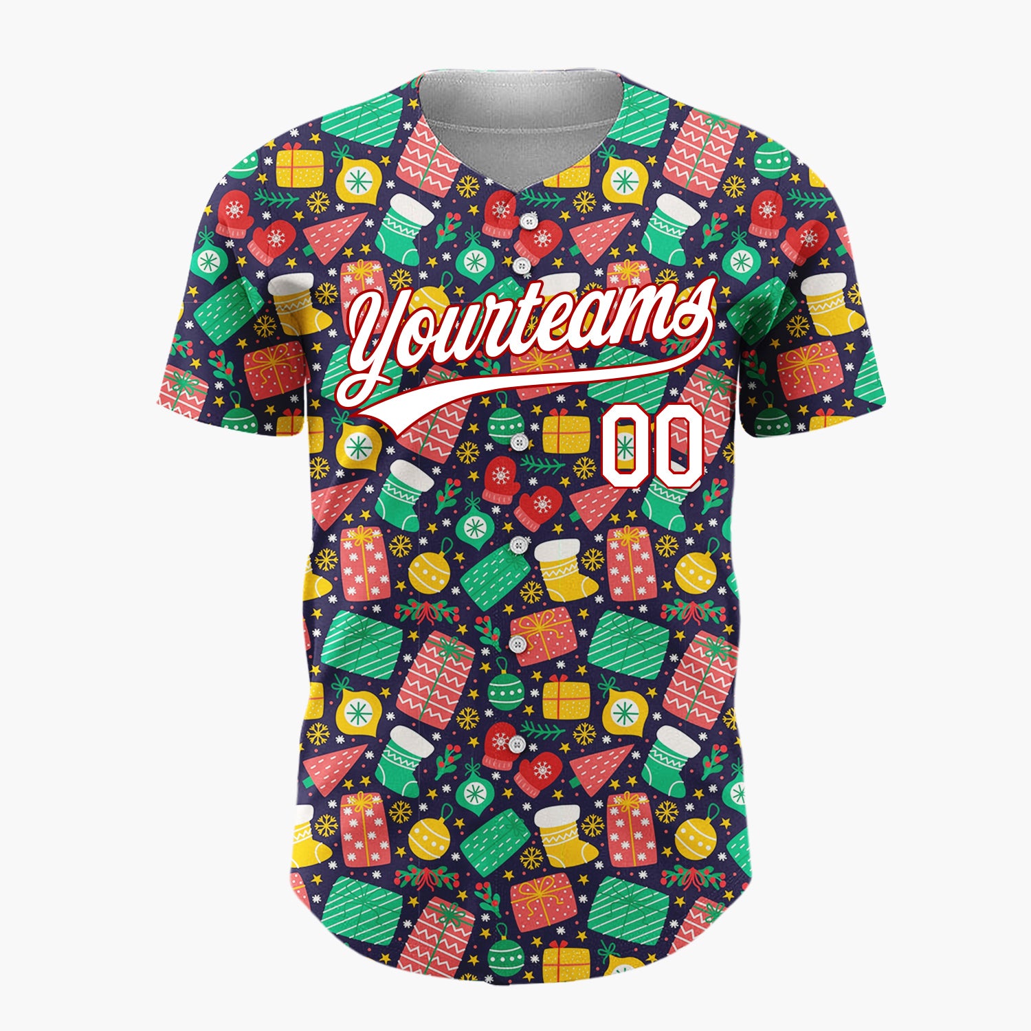 Custom Dark Blue Christmas Gifts Doodles Cartoon Pattern Christmas Baseball Jersey