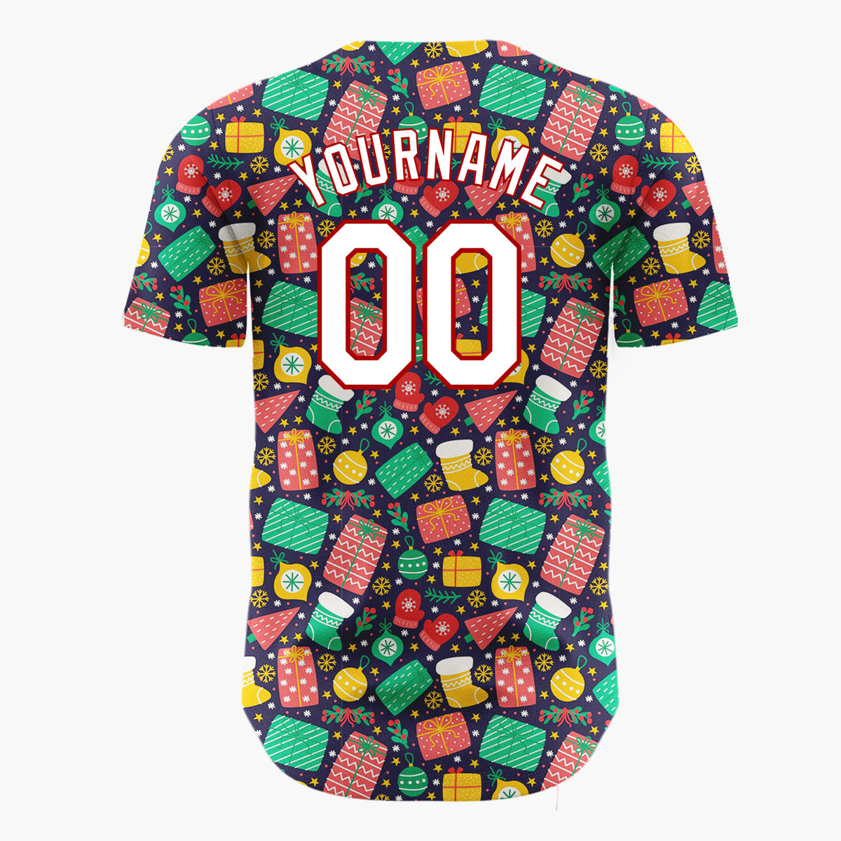 Custom Dark Blue Christmas Gifts Doodles Cartoon Pattern Christmas Baseball Jersey