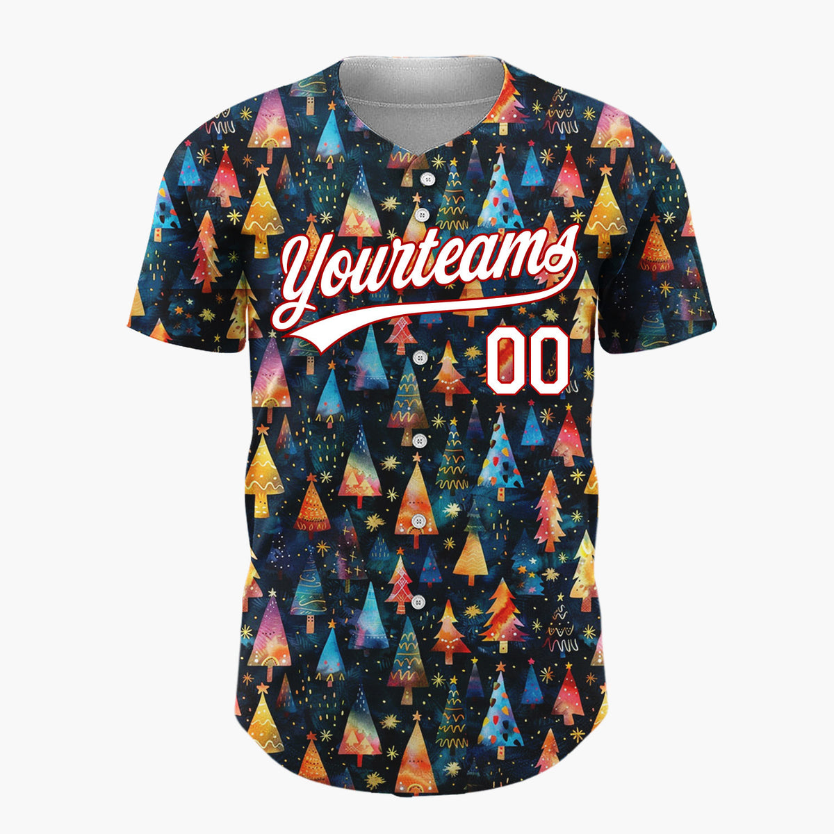 Custom Dark Blue Christmas Trees Abstract Cartoon Gradient Pattern Christmas Baseball Jersey