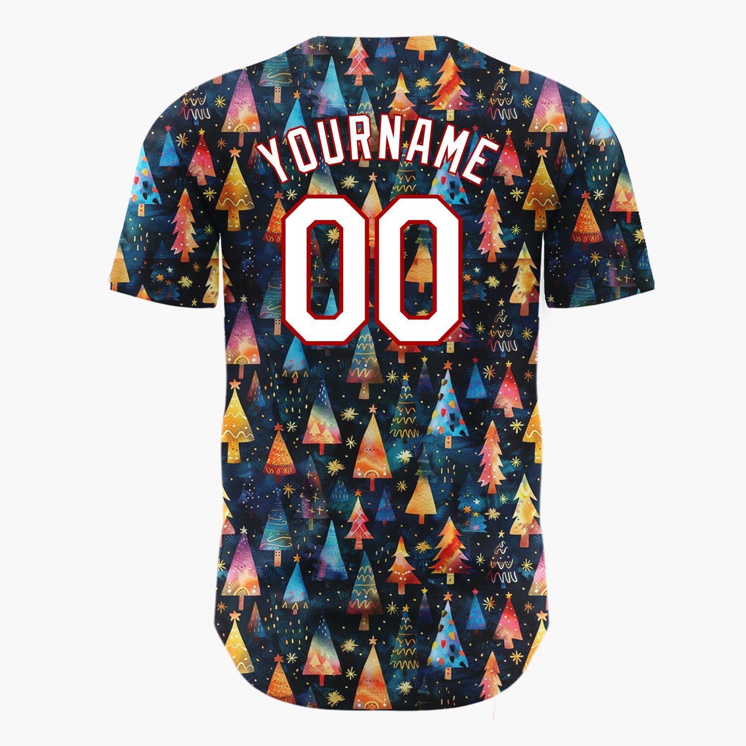 Custom Dark Blue Christmas Trees Abstract Cartoon Gradient Pattern Christmas Baseball Jersey