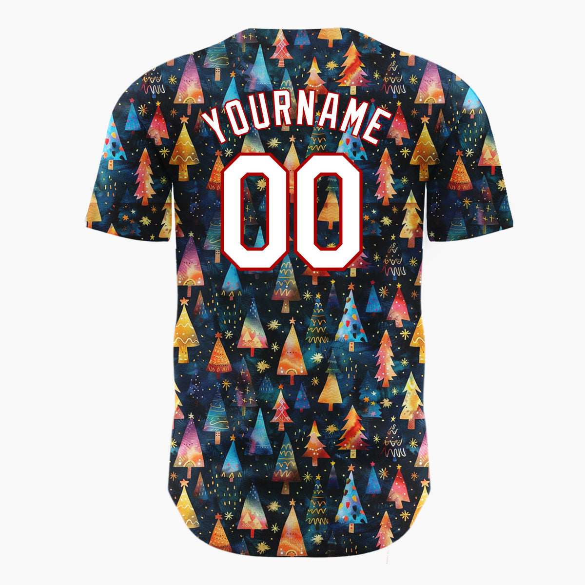 Custom Dark Blue Christmas Trees Abstract Cartoon Gradient Pattern Christmas Baseball Jersey