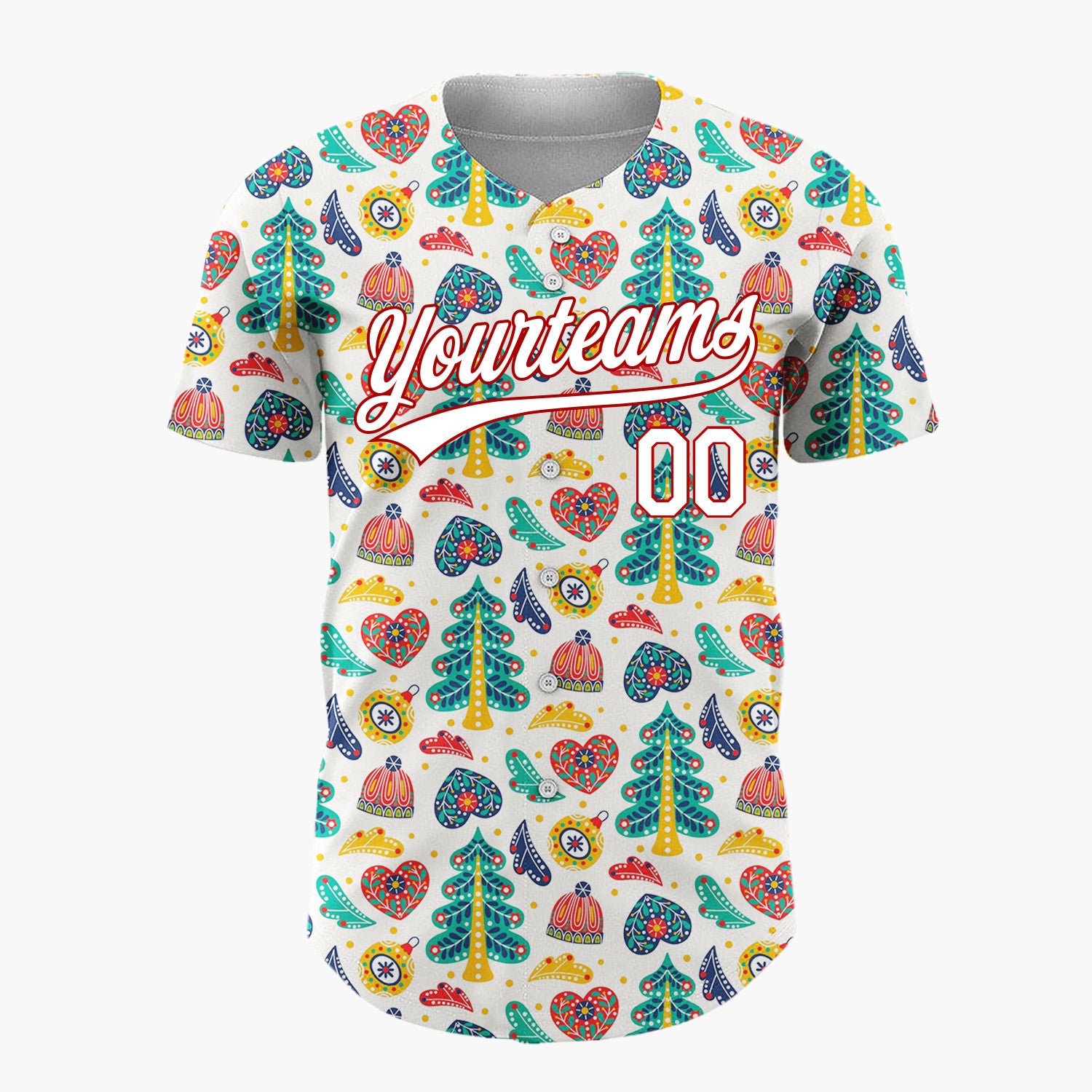 Custom Cream Multicolor Abstract Floral Folk Art Christmas Baseball Jersey