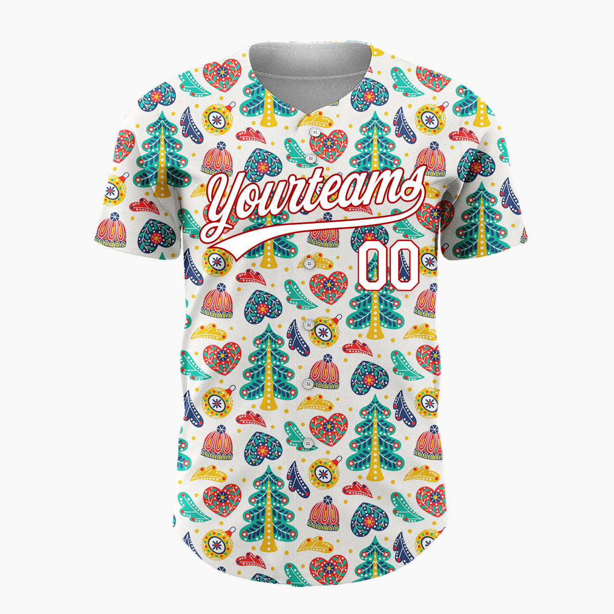 Custom Cream Multicolor Abstract Floral Folk Art Christmas Baseball Jersey