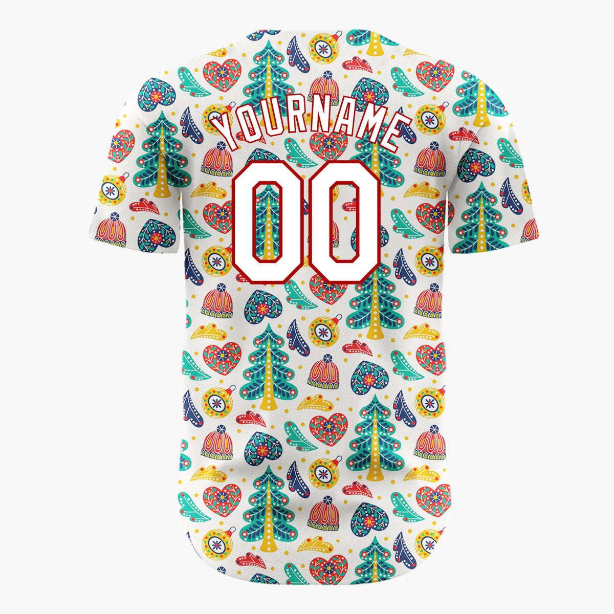 Custom Cream Multicolor Abstract Floral Folk Art Christmas Baseball Jersey
