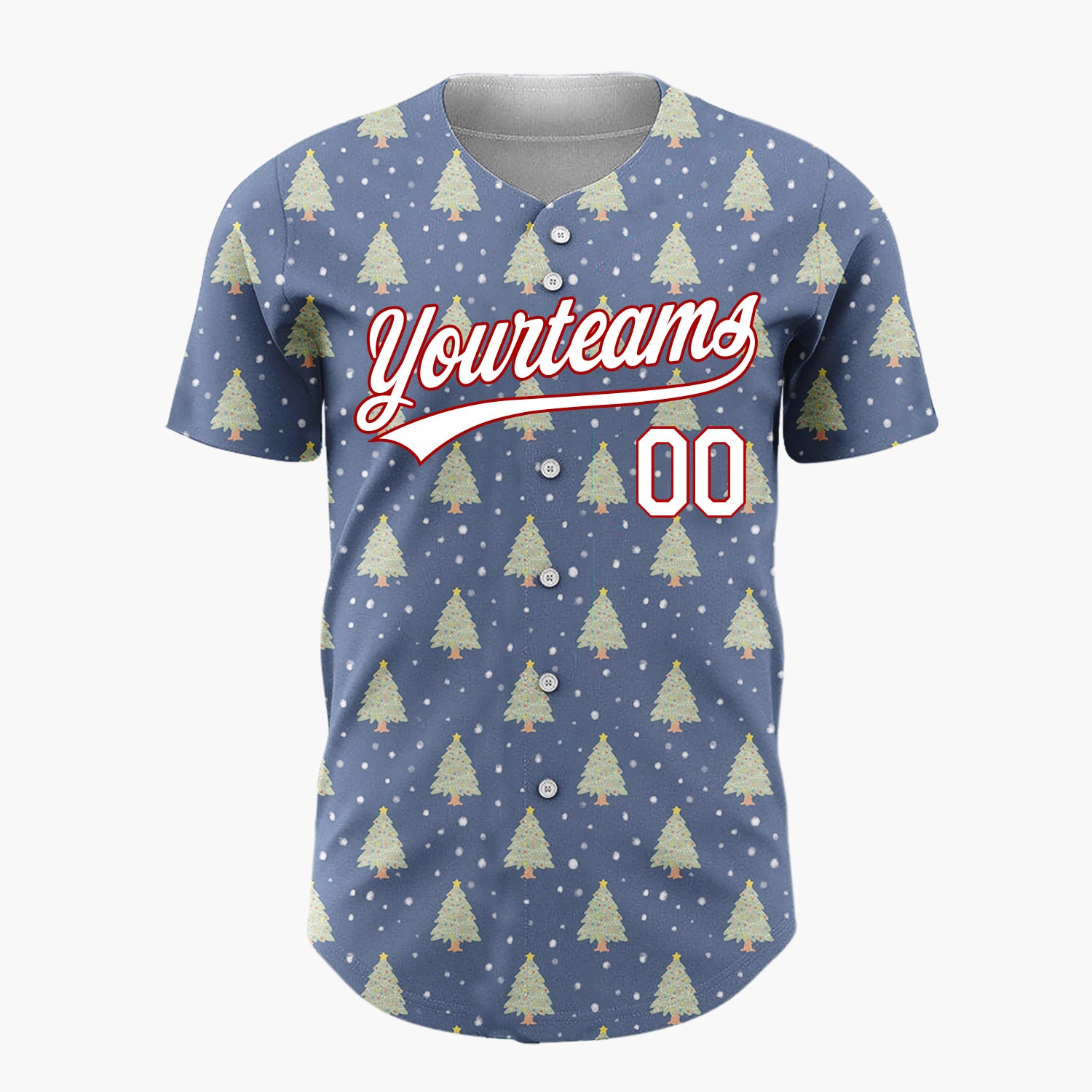 Custom Dark Blue Decorated Christmas Tree Simple Pattern Christmas Baseball Jersey