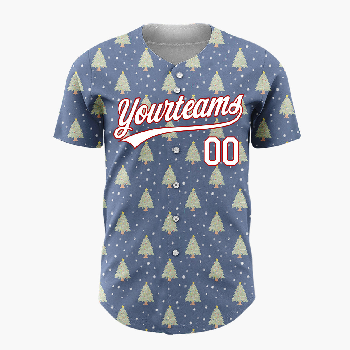 Custom Dark Blue Decorated Christmas Tree Simple Pattern Christmas Baseball Jersey