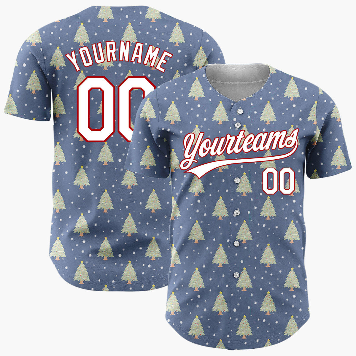 Custom Dark Blue Decorated Christmas Tree Simple Pattern Christmas Baseball Jersey