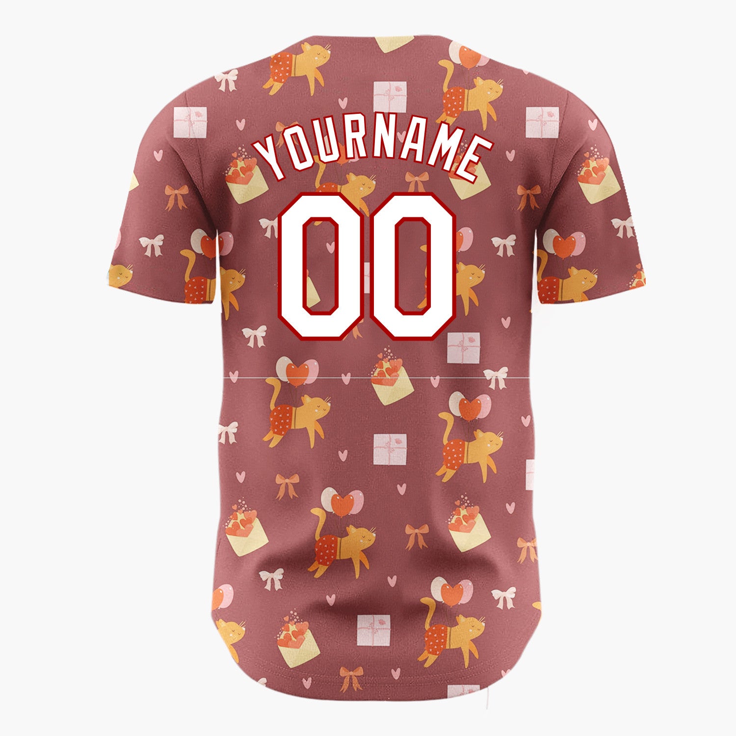 Custom Brown Orange Cats Balloons And Hearts Valentine Pattern Christmas Baseball Jersey