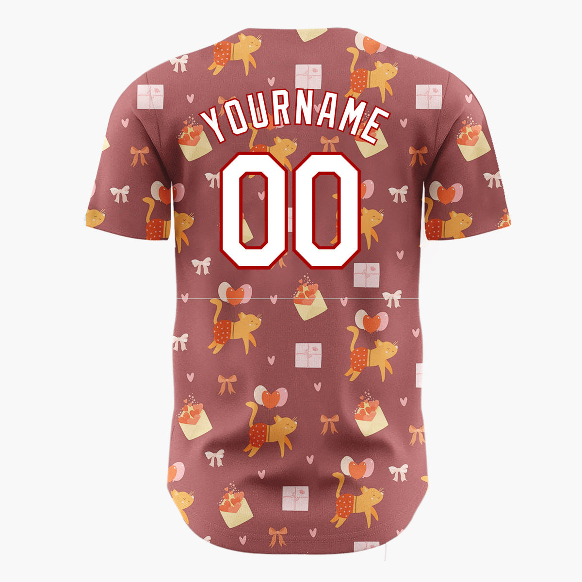 Custom Brown Orange Cats Balloons And Hearts Valentine Pattern Christmas Baseball Jersey