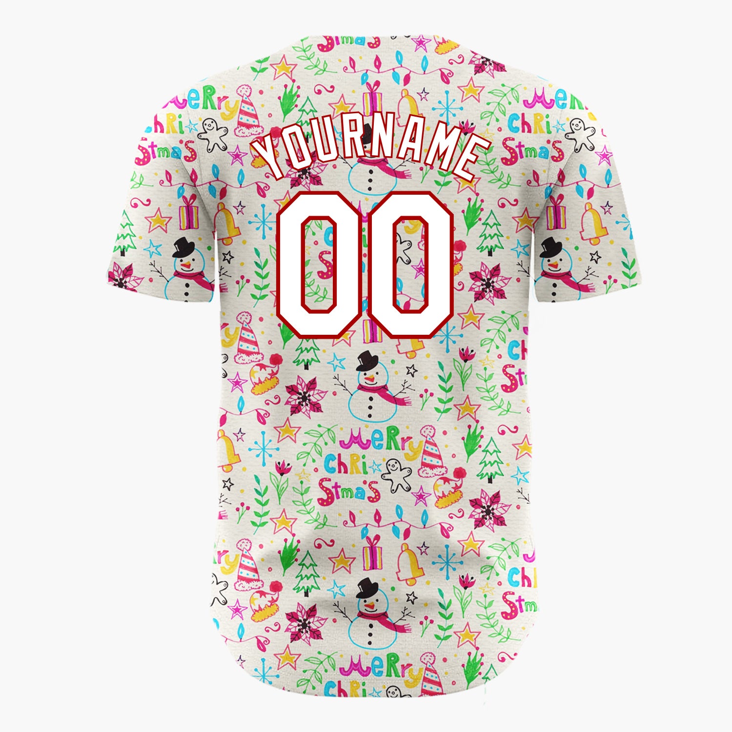 Custom Cream Multicolor Hand Drawn Doodle Christmas Baseball Jersey