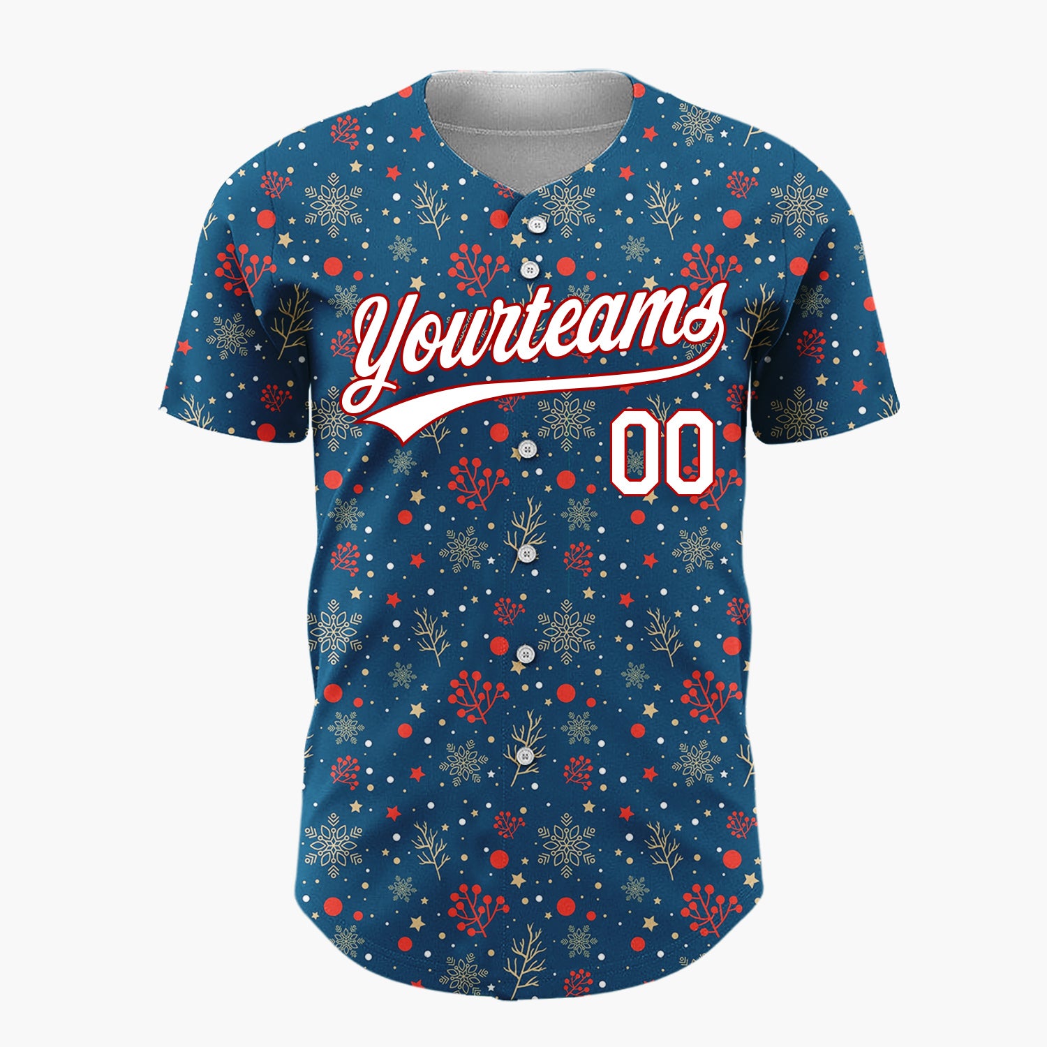 Custom Dark Blue Berry Snowflake Elegant Pattern Christmas Baseball Jersey