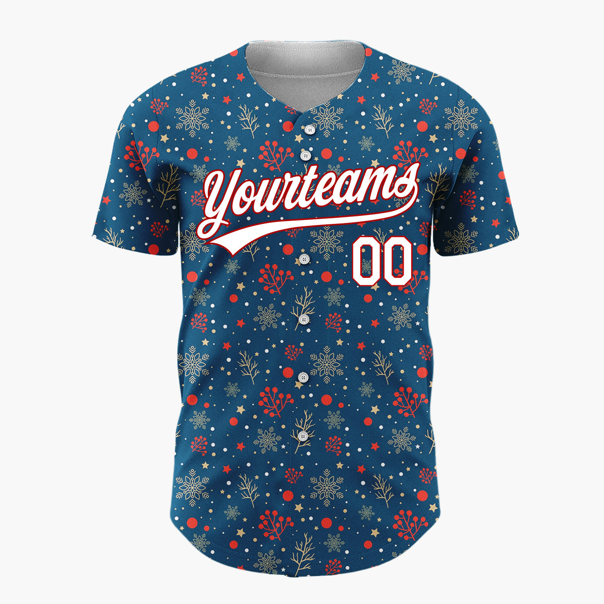 Custom Dark Blue Berry Snowflake Elegant Pattern Christmas Baseball Jersey