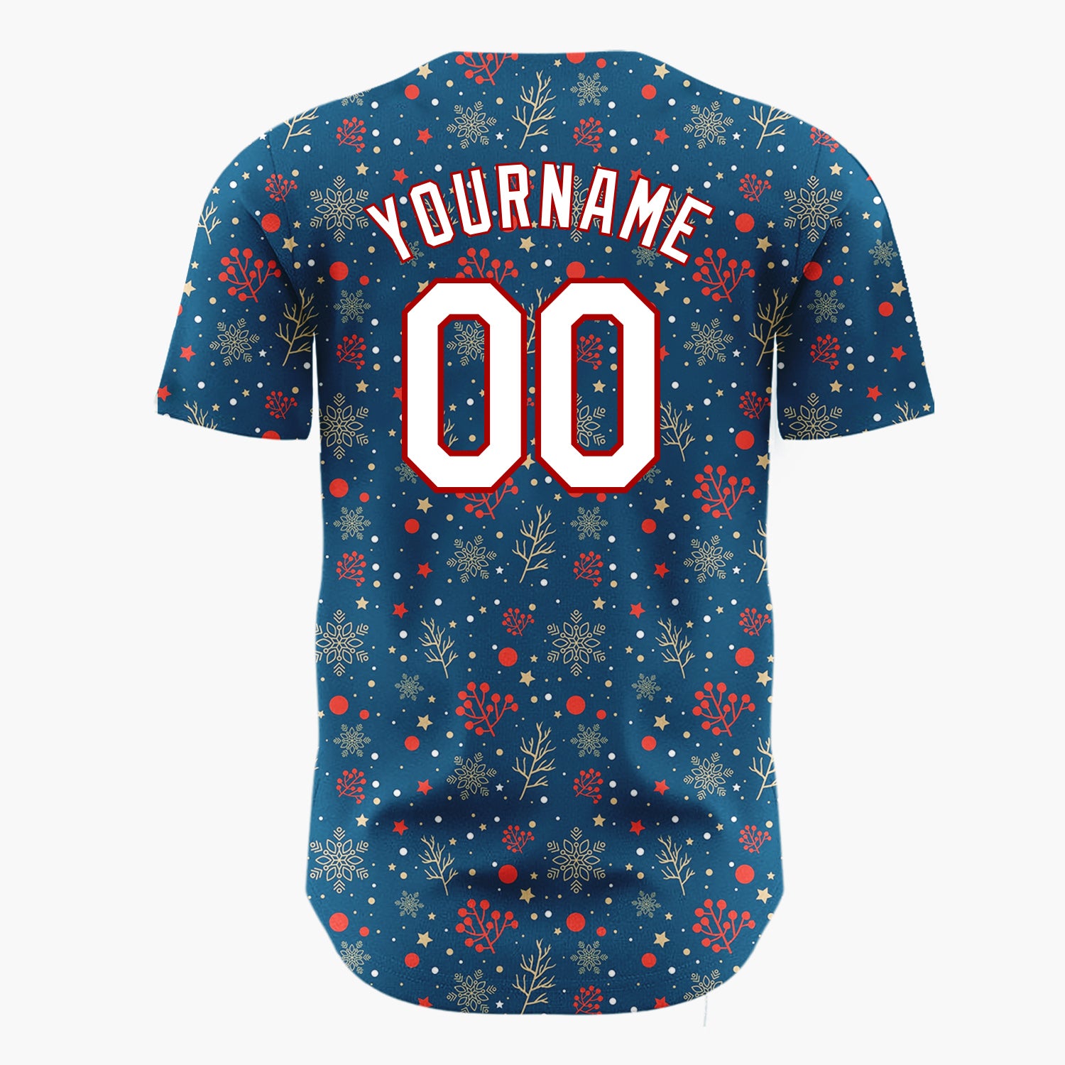 Custom Dark Blue Berry Snowflake Elegant Pattern Christmas Baseball Jersey