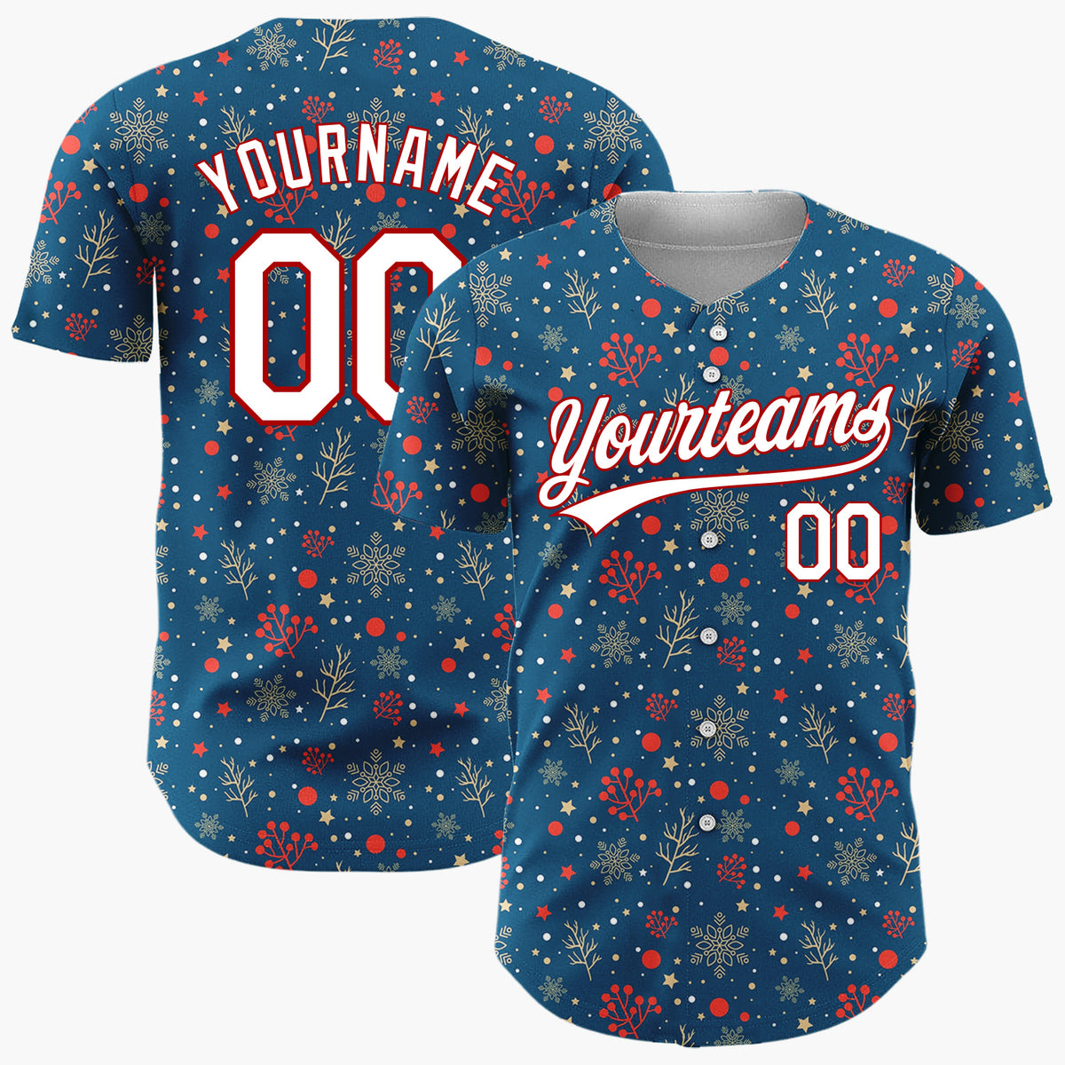 Custom Dark Blue Berry Snowflake Elegant Pattern Christmas Baseball Jersey