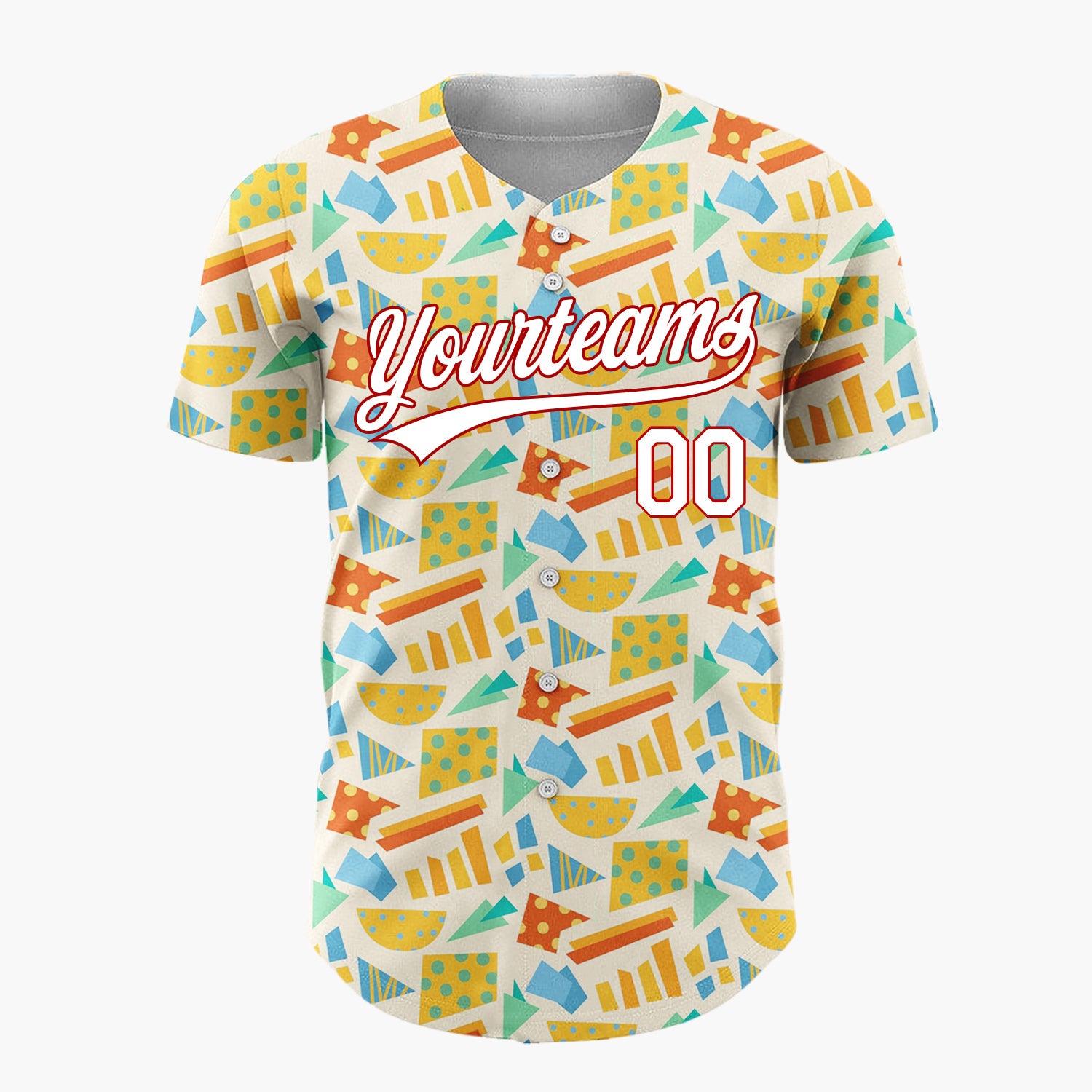 Custom Cream Geometric Shapes Abstract Memphis Pattern Christmas Baseball Jersey