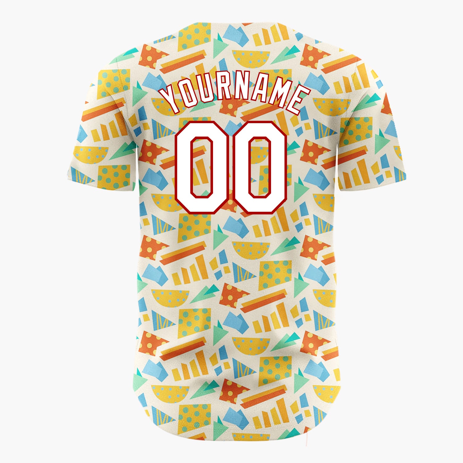 Custom Cream Geometric Shapes Abstract Memphis Pattern Christmas Baseball Jersey