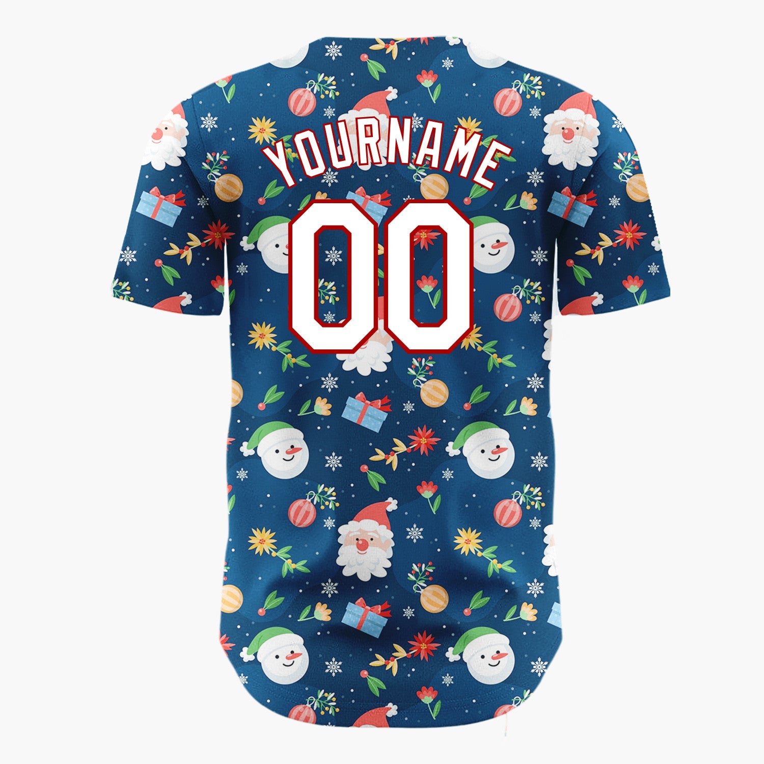 Custom Dark Blue Santa Snowman Festive Doodles Cartoon Pattern Christmas Baseball Jersey