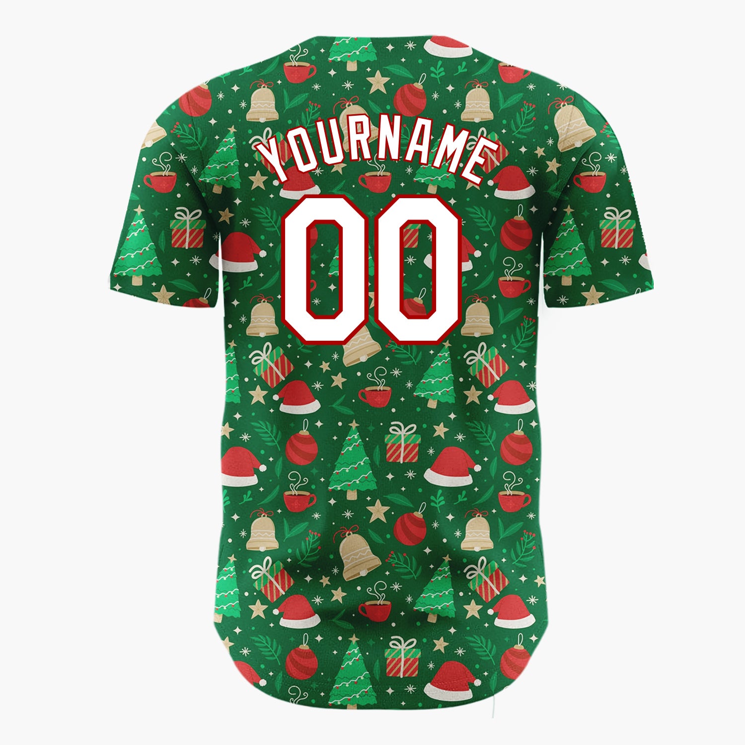 Custom Dark Green Christmas Trees Santa Doodles Cartoon Pattern Christmas Baseball Jersey