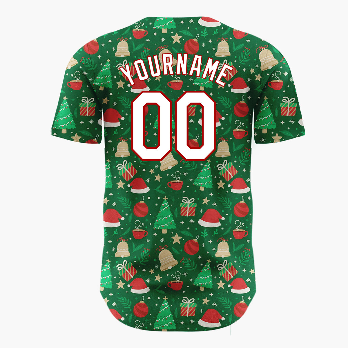 Custom Dark Green Christmas Trees Santa Doodles Cartoon Pattern Christmas Baseball Jersey