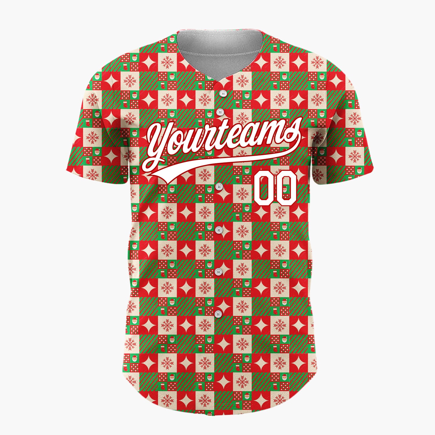 Custom Dark Green Red Christmas Gift Boxes Plaid Pattern Christmas Baseball Jersey
