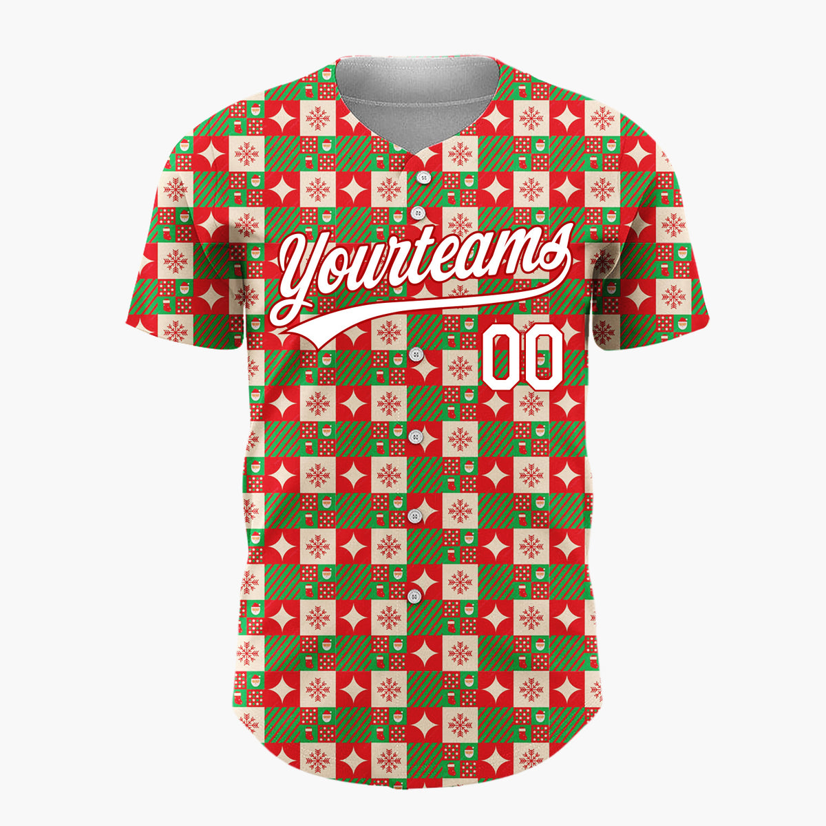Custom Dark Green Red Christmas Gift Boxes Plaid Pattern Christmas Baseball Jersey