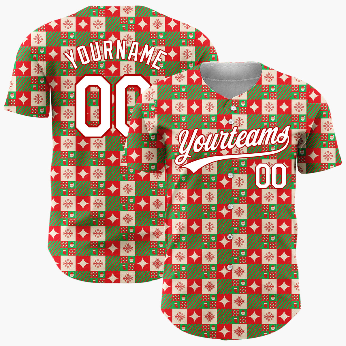 Custom Dark Green Red Christmas Gift Boxes Plaid Pattern Christmas Baseball Jersey