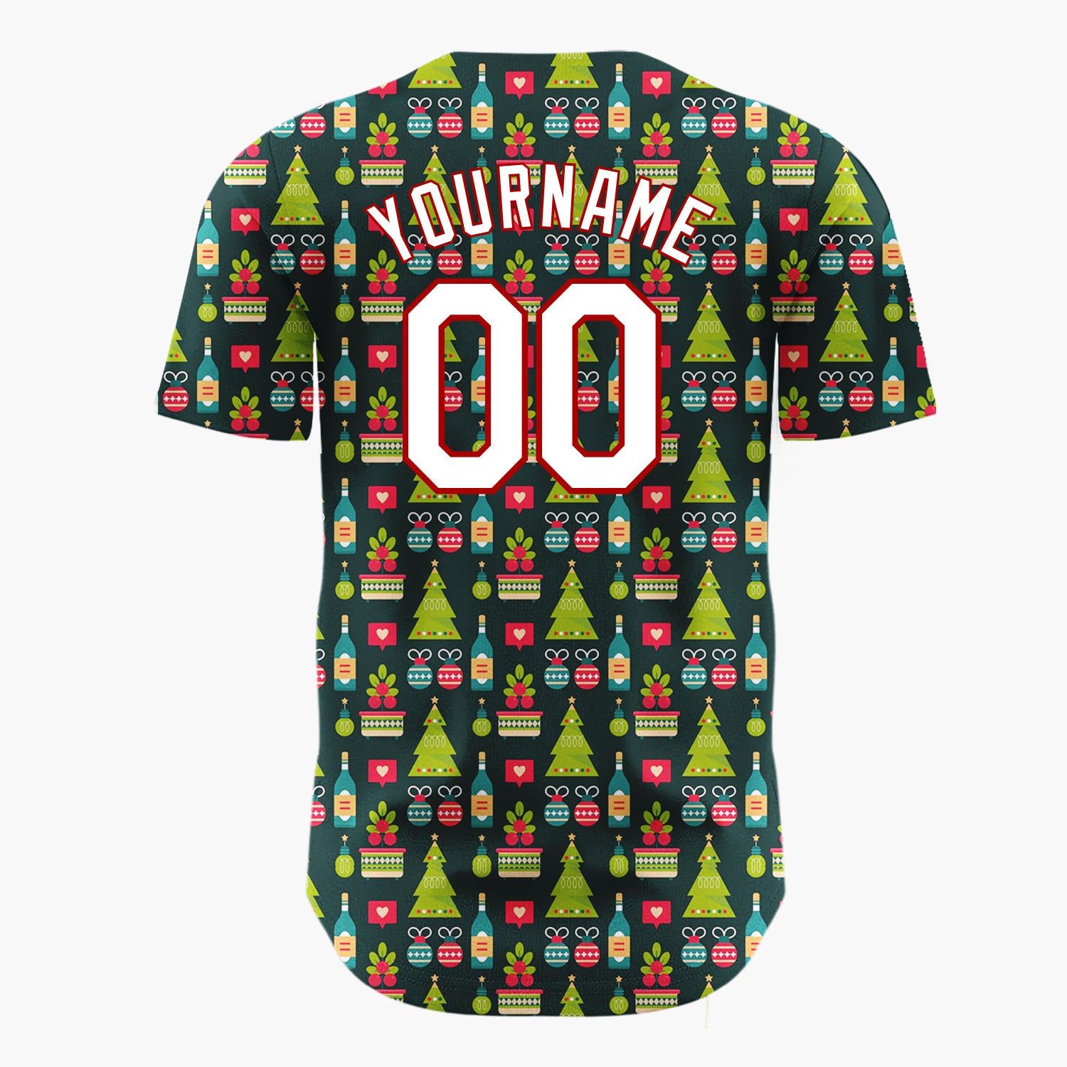 Custom Dark Green Christmas Village Festive Cartoon Pattern Christmas Baseball Jersey