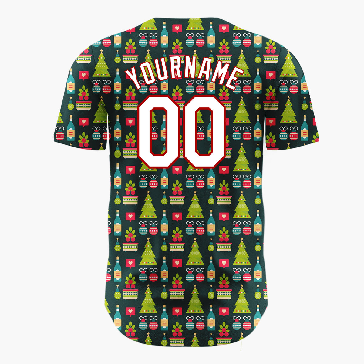 Custom Dark Green Christmas Village Festive Cartoon Pattern Christmas Baseball Jersey