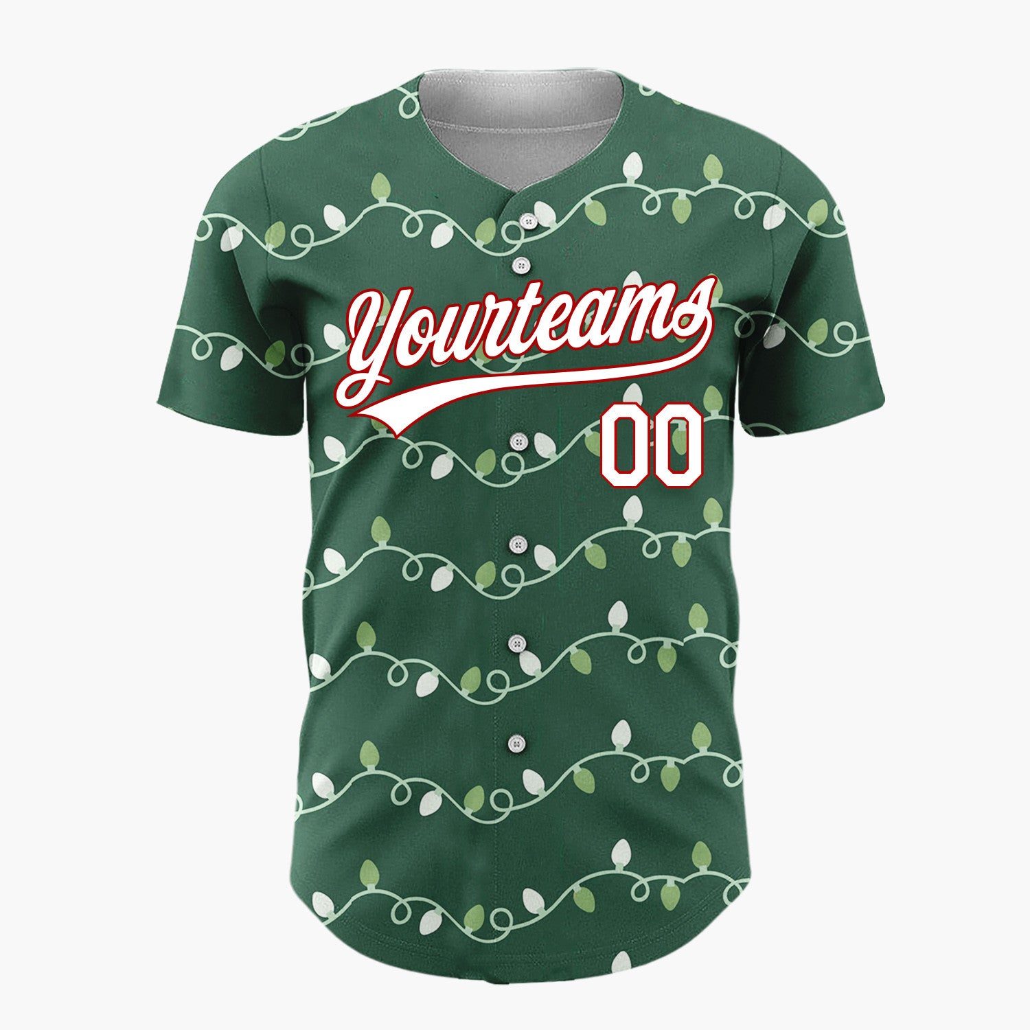 Custom Dark Green Christmas Lights Garland Cartoon Pattern Christmas Baseball Jersey