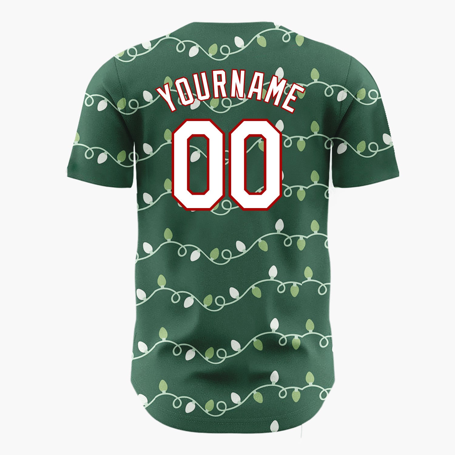 Custom Dark Green Christmas Lights Garland Cartoon Pattern Christmas Baseball Jersey