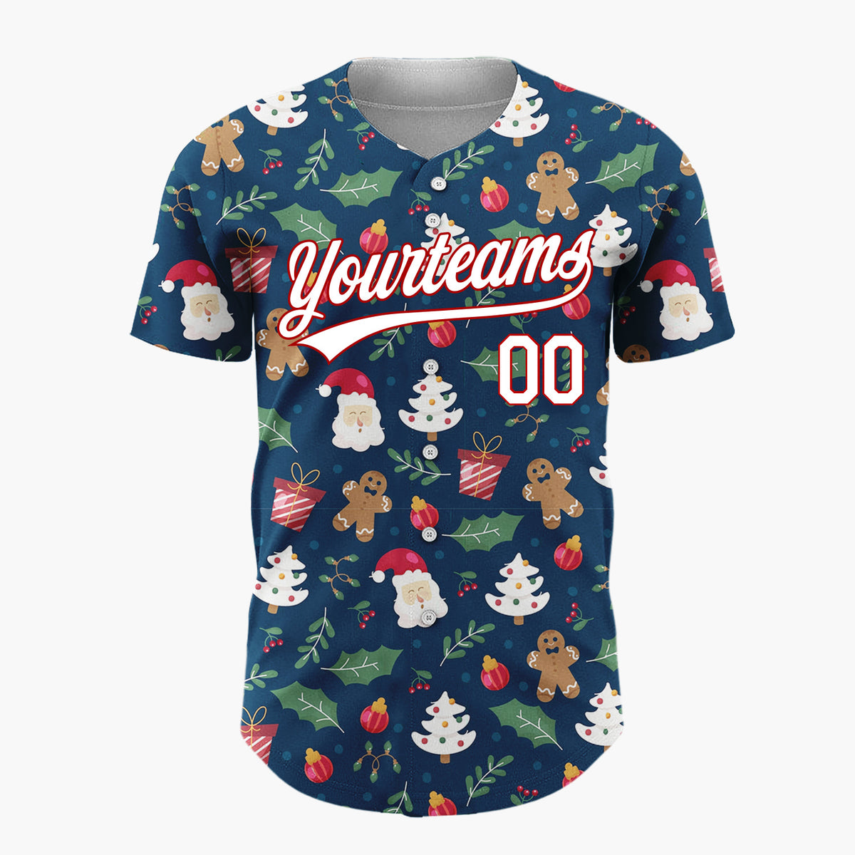 Custom Dark Blue Festive Christmas Doodles Cartoon Pattern Christmas Baseball Jersey