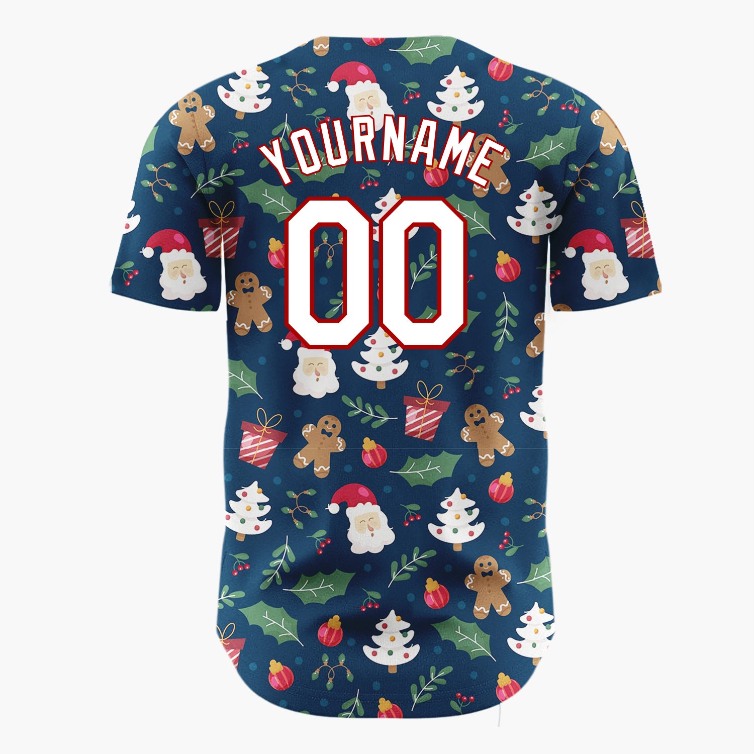 Custom Dark Blue Festive Christmas Doodles Cartoon Pattern Christmas Baseball Jersey
