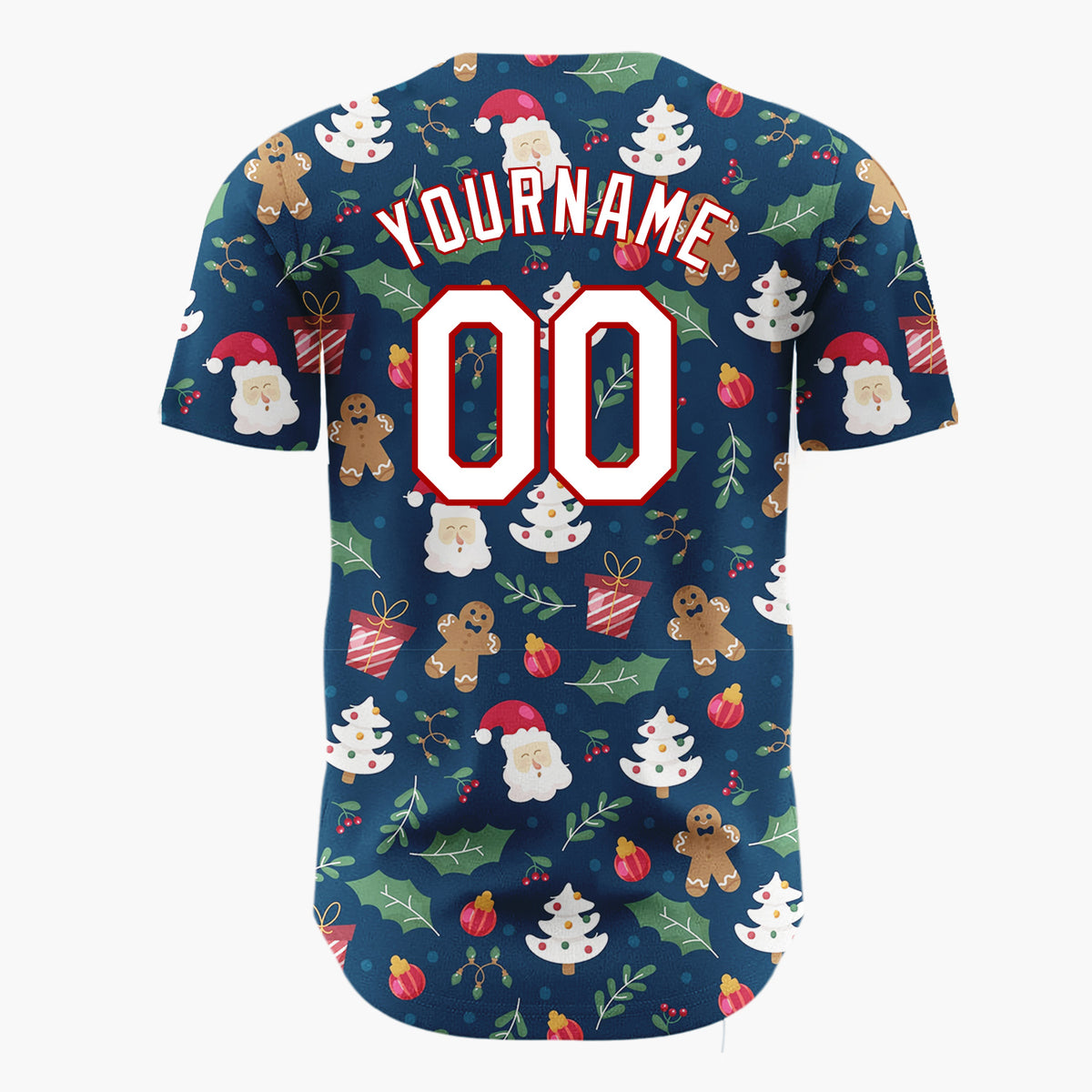 Custom Dark Blue Festive Christmas Doodles Cartoon Pattern Christmas Baseball Jersey