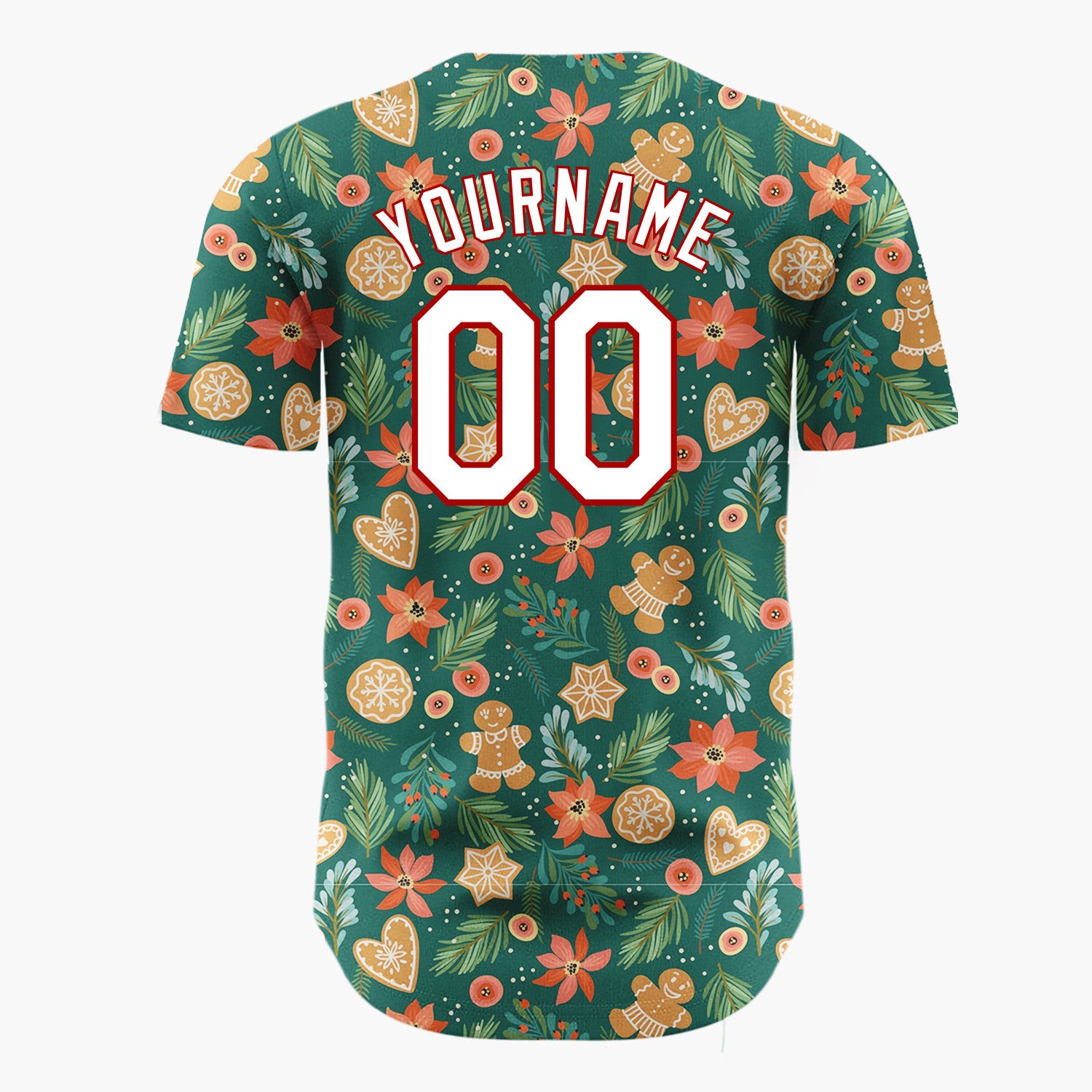 Custom Dark Green Christmas Flowers Botanicals Cartoon Pattern Christmas Baseball Jersey