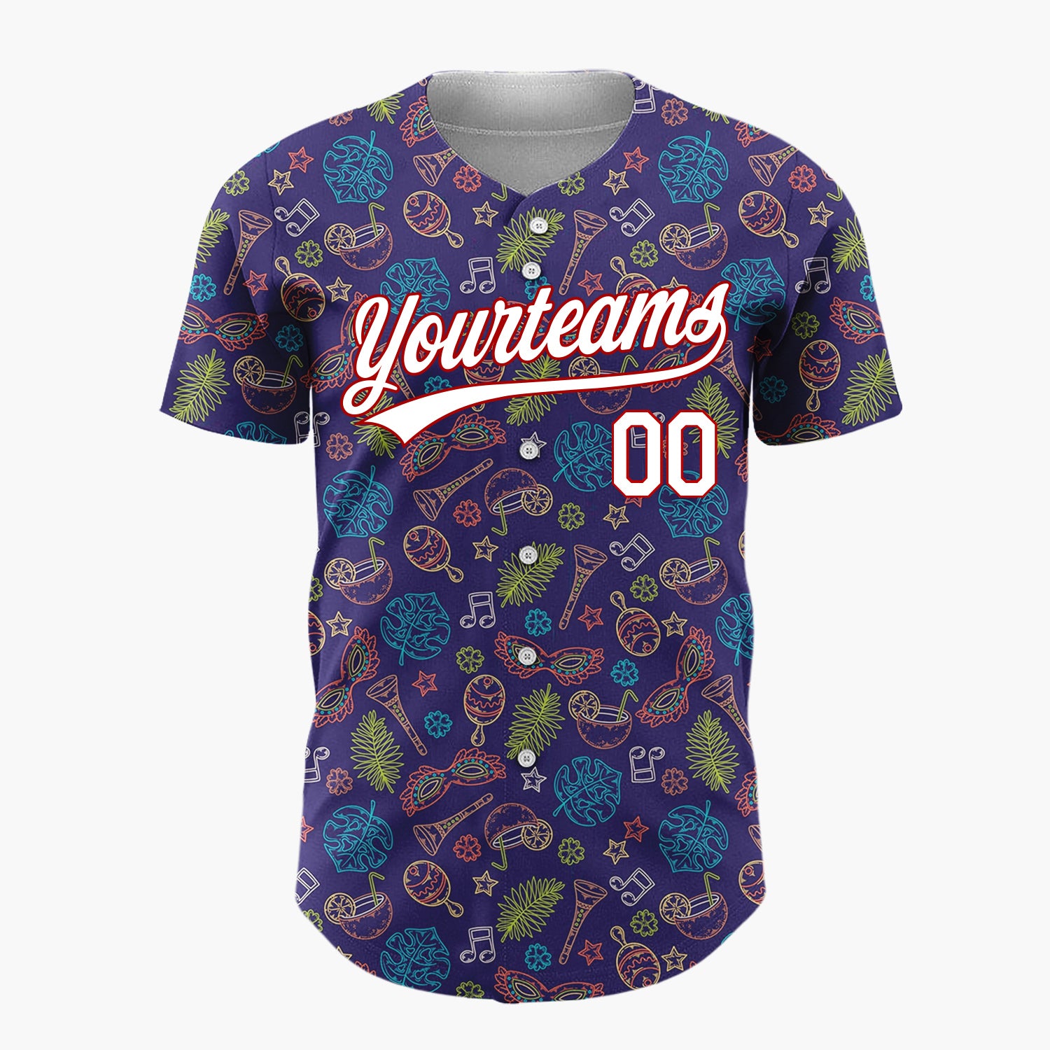 Custom Dark Blue Multicolor Outline Tropical Fiesta Pattern Christmas Baseball Jersey