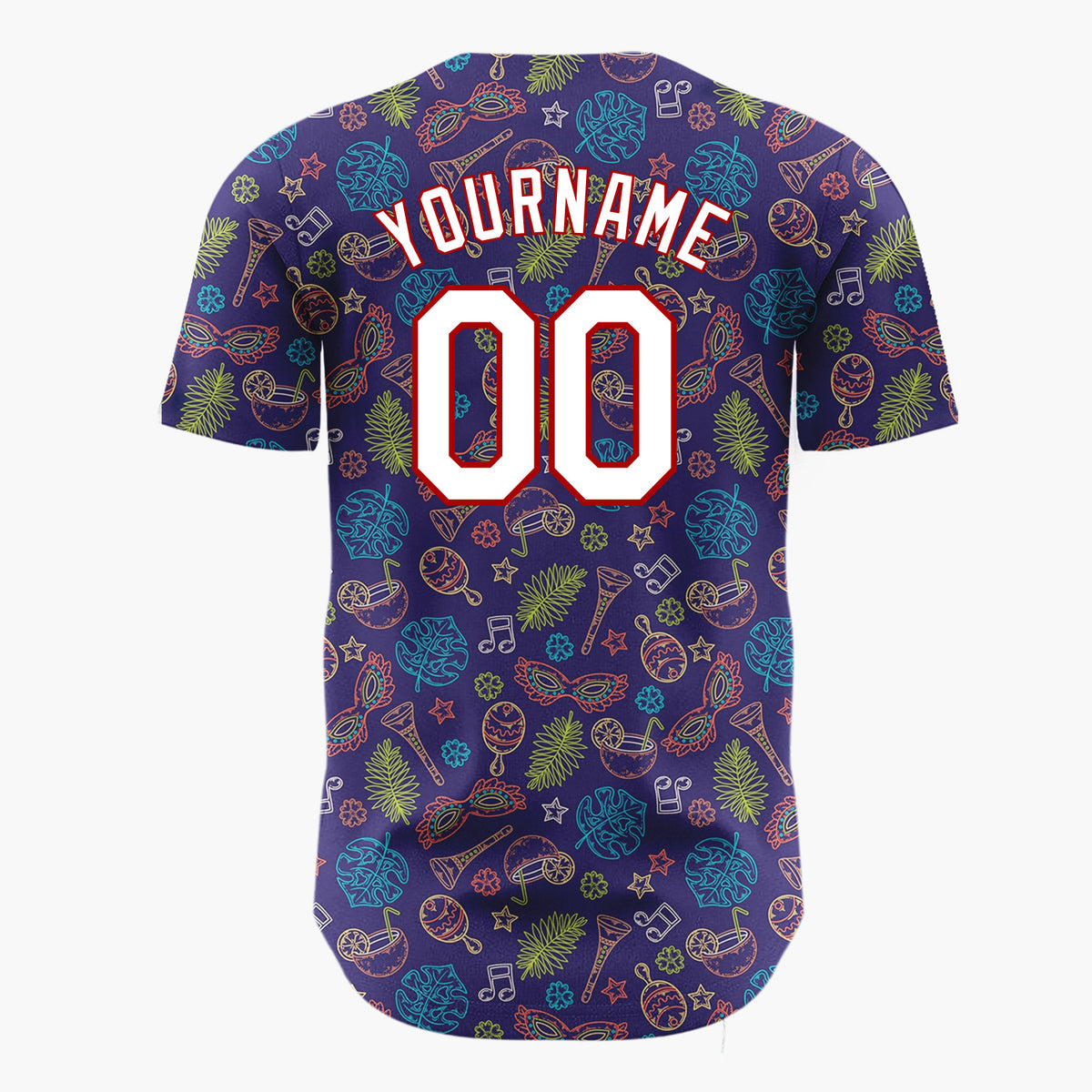 Custom Dark Blue Multicolor Outline Tropical Fiesta Pattern Christmas Baseball Jersey