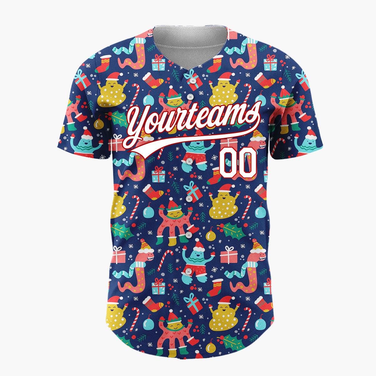 Custom Dark Blue Multicolor Funny Monster Gift Candy Cane Christmas Baseball Jersey