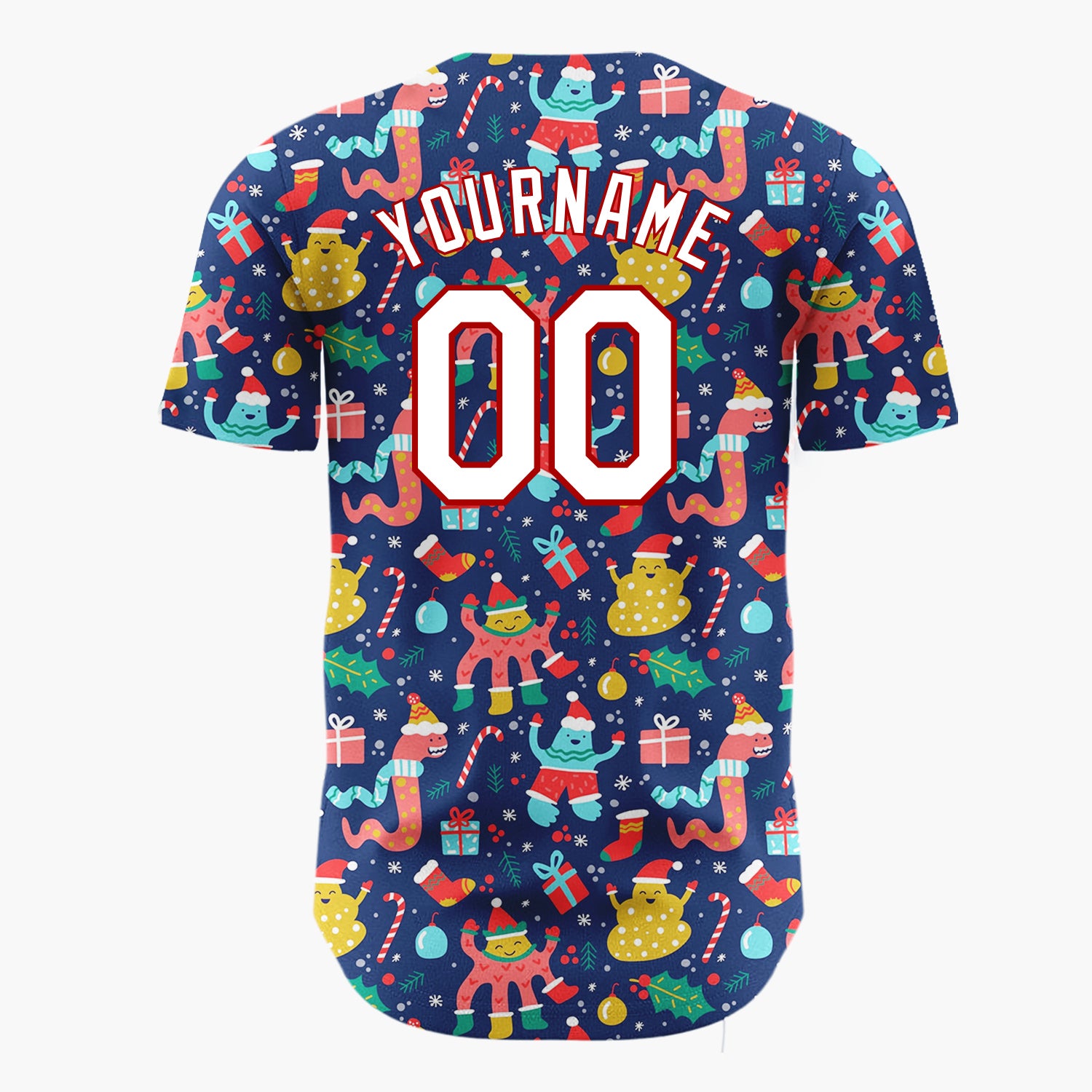 Custom Dark Blue Multicolor Funny Monster Gift Candy Cane Christmas Baseball Jersey