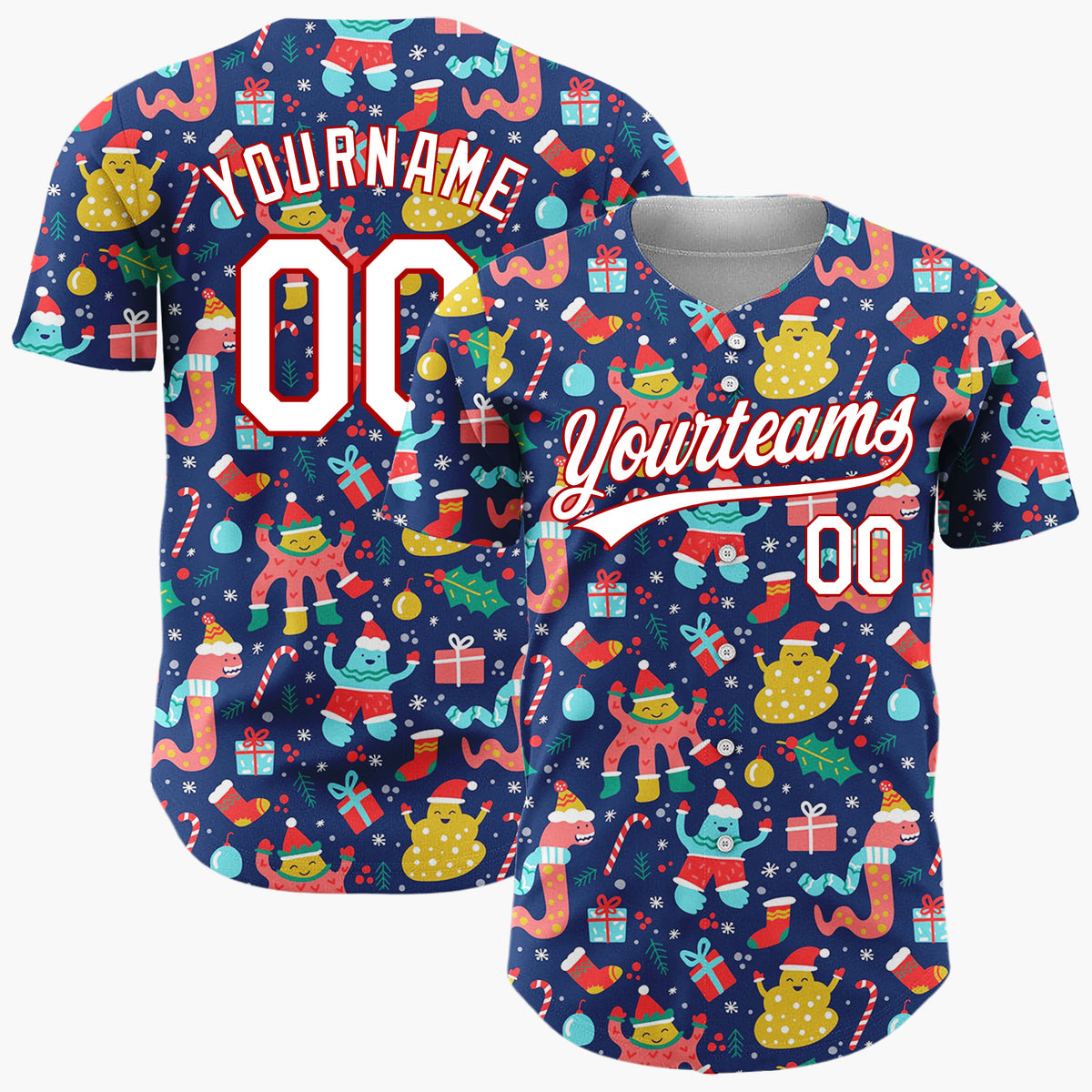 Custom Dark Blue Multicolor Funny Monster Gift Candy Cane Christmas Baseball Jersey