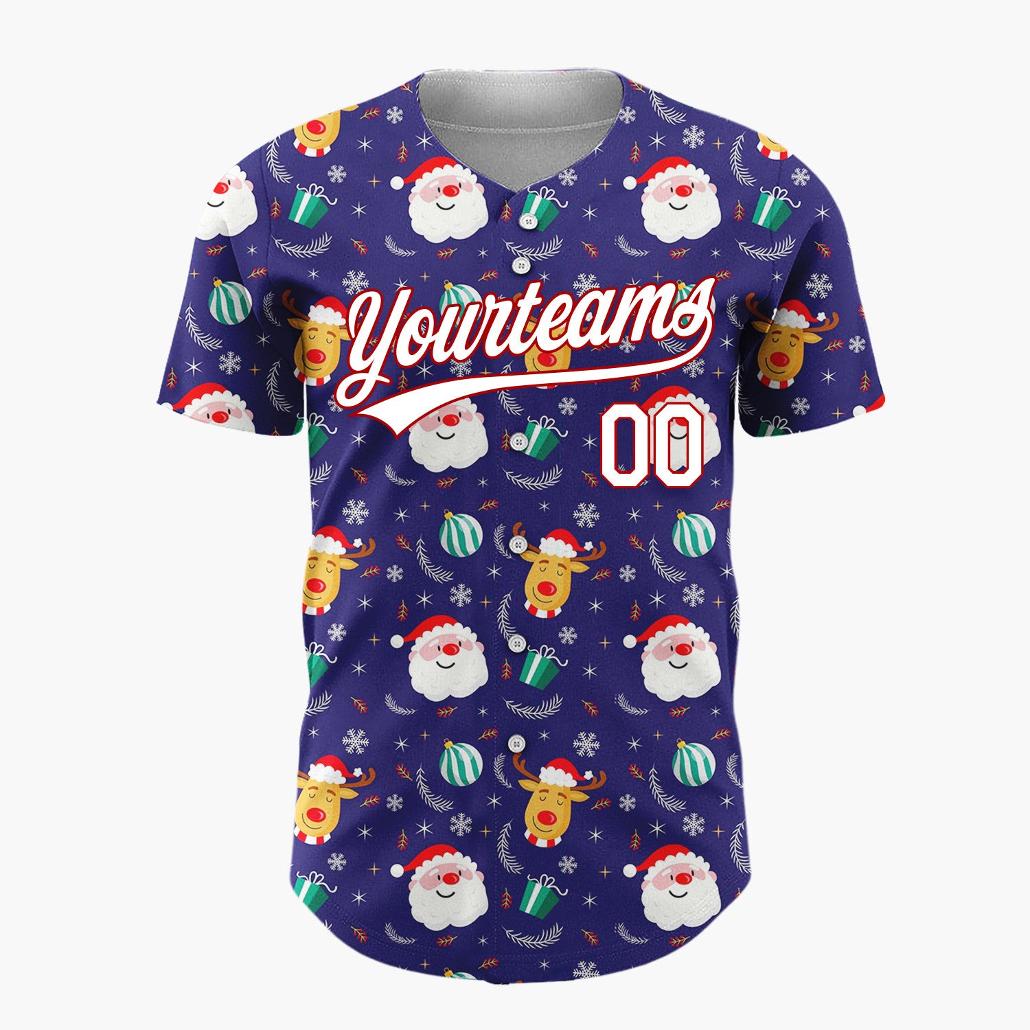 Custom Dark Blue Santa Snowman Night Sky Cartoon Pattern Christmas Baseball Jersey