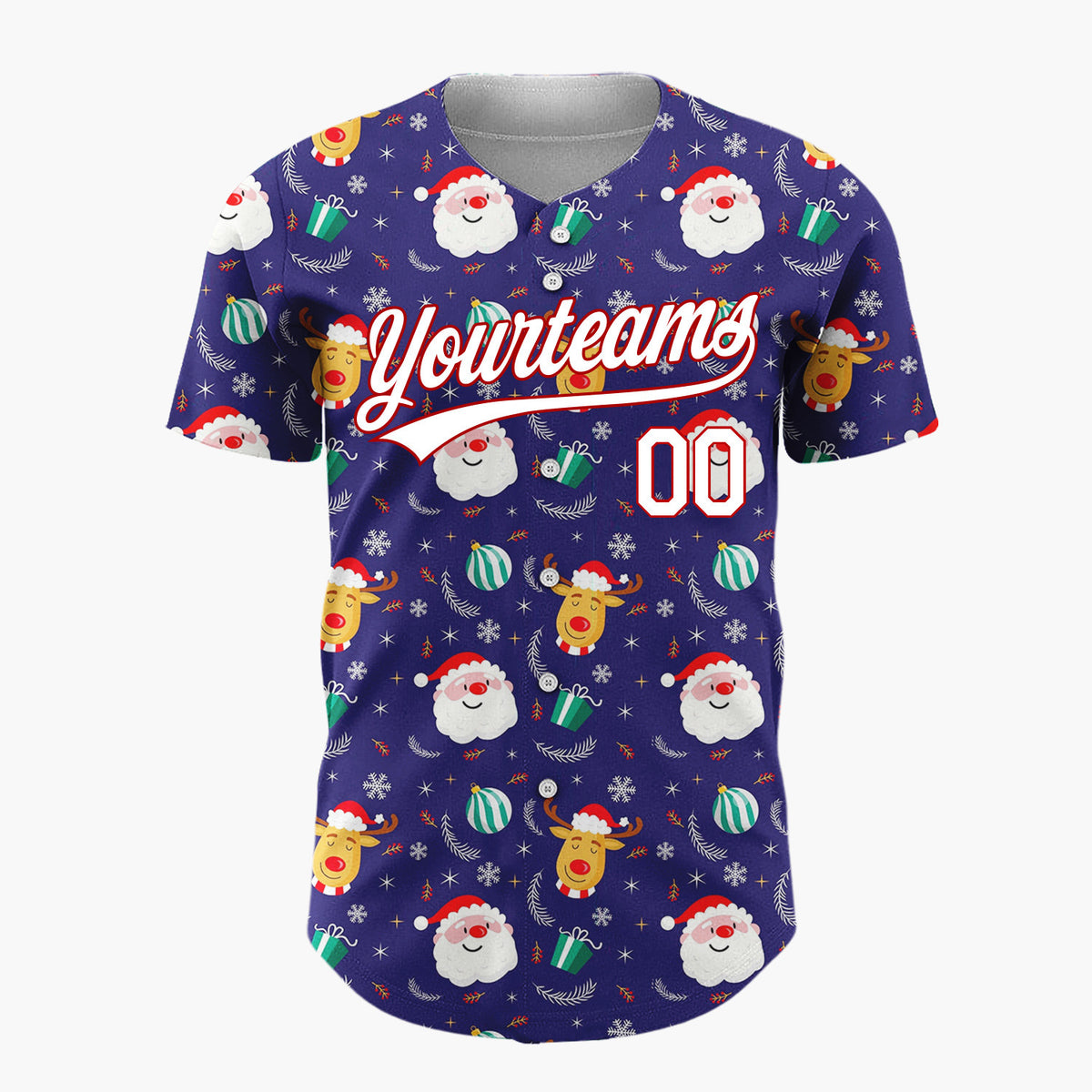 Custom Dark Blue Santa Snowman Night Sky Cartoon Pattern Christmas Baseball Jersey